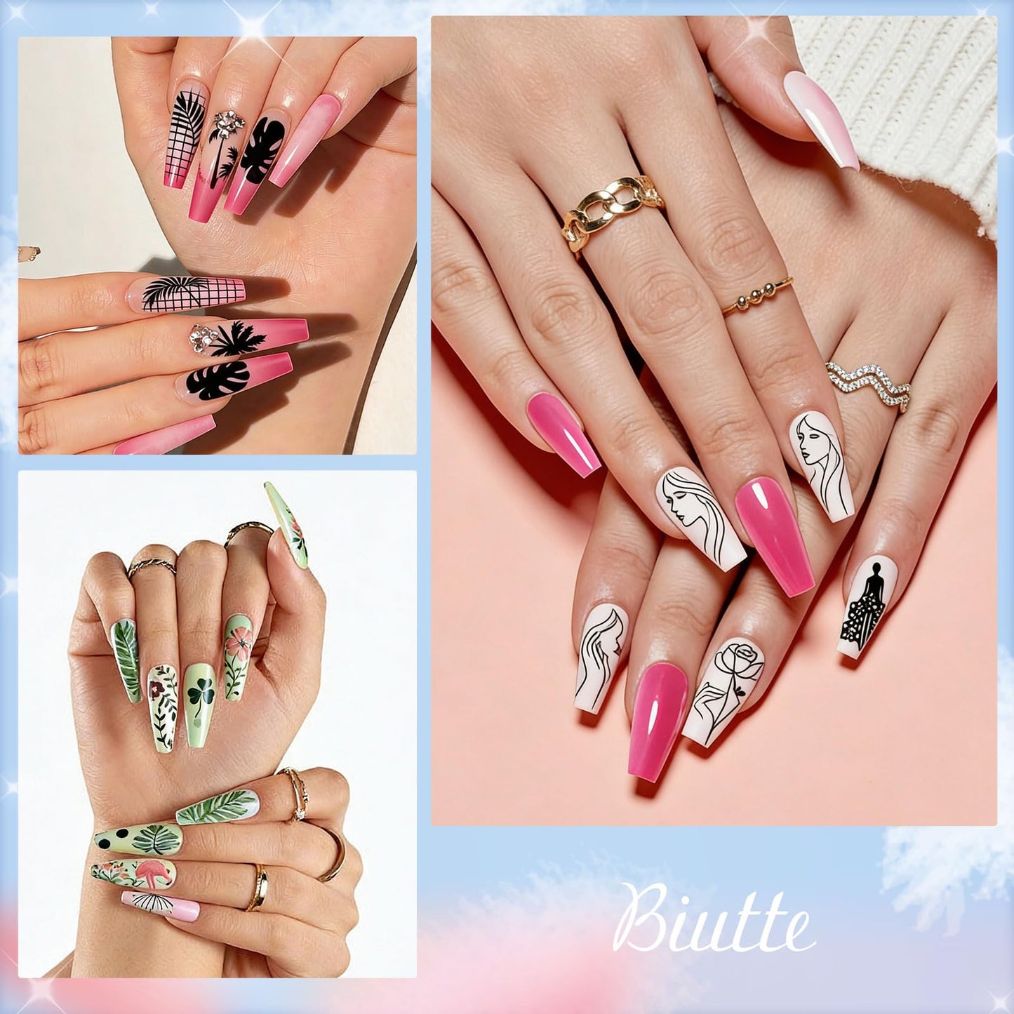 Biutee Nail Stamping Plates Set 15PCS Nail Stamper Kit with Nail Stamper, 2pcs Scraper & Storage Bag Nail Art Stamping Plates Butterfly Star Flower Leaf Bowknot Design Nail Stamping Kit