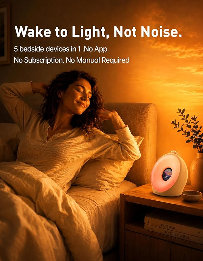 Dekala Sunrise Alarm Clock for Heavy Sleepers with Pulse Wake, Sunset Sound Machine with Breathing Ambient Light, Loud Alarm for Bedrooms, Wake Up Light, Digital Color Display & 7 Themes, No App