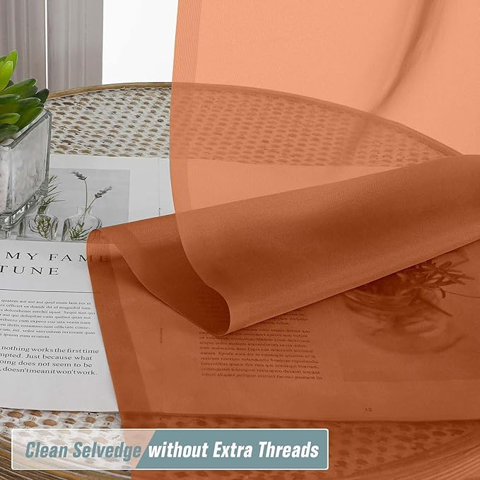 Orange Small Sheer Curtains 2 Panels Set, Kitchen Curtains 36 Inch Length, Elegant Light Filtering Short Window Drapes for Living Room Bedroom, Dual Rod Pocket Design, 2x42Wx36L Inches