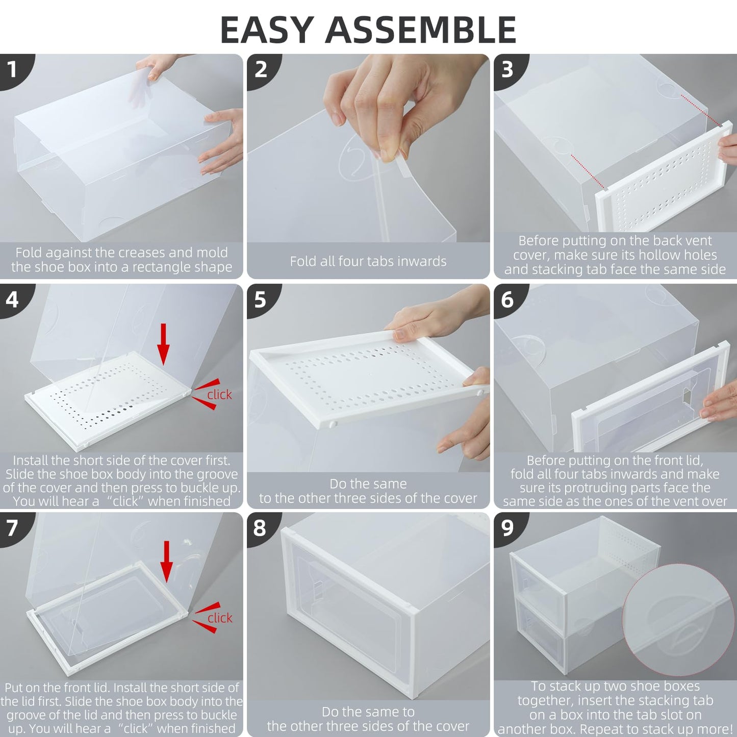 Elechomes Shoe Boxes Clear Plastic Stackable 18 Pack Premium Shoe Organizer Storage for Closet Foldable Shoe Rack Containers Sneaker Display Case Holder Shoe Bin Entryway Drawers Gifts