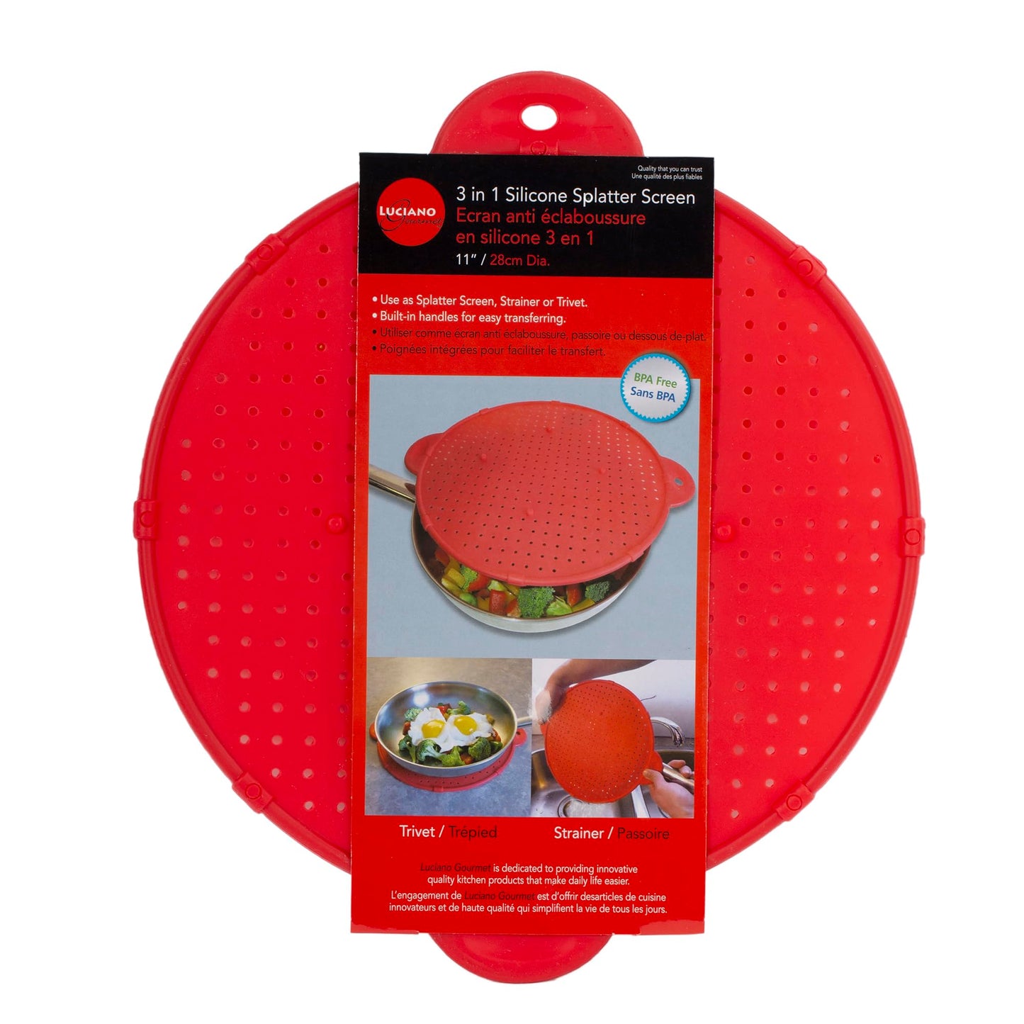 Luciano Housewares Multifunctional Frying Pan Silicone Splatter Screen, Red, Large