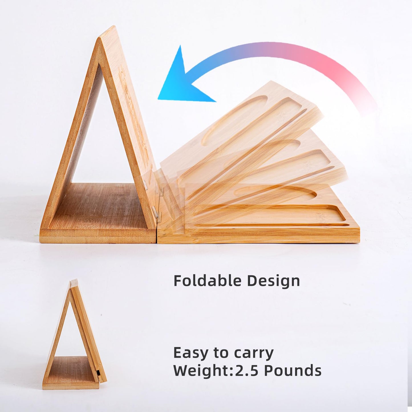 Denchware Foldable Book Rest,Triangle Book Holder,Bamboo Book Nook Reading Valet,Book Stand with Glasses,Pen,Cup and Phone Holder,Gifts for Book Lovers