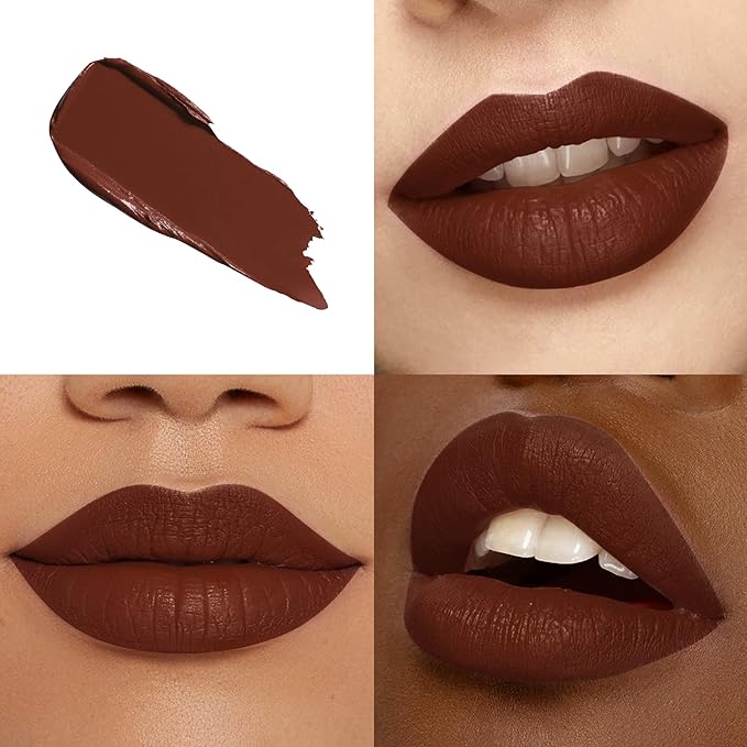 Dark Brown Lipstick Long Lasting, Matte Liquid Lipsticks for Women Non Transfer Smudgeproof Smooth and Easy to Appy Cruelty Free Lip Color, M50 Chocolate