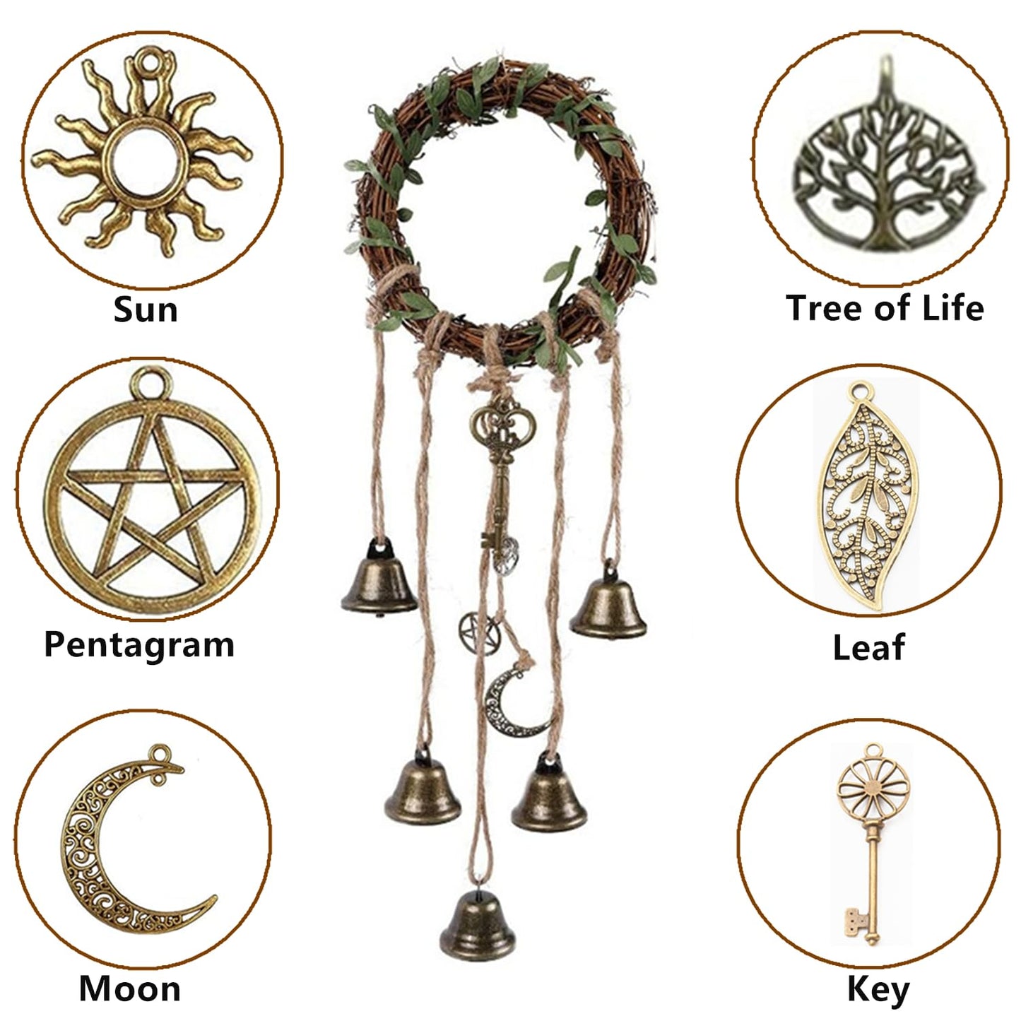 69 Pcs Witch Bells DIY Kit Decor Door Knob Hanging Witchcraft Protection Witchy Wind Chimes Wreath Decorations
