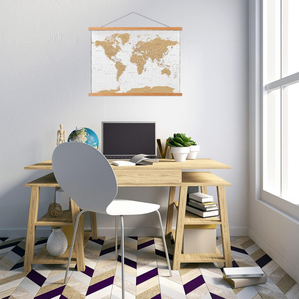 FALAMON Magnetic Poster Hanger Frame, 56x24 56x32 56x40 Teak Wood Magnet Poster Frame for Posters, Prints, Photos, Pictures, Maps, Scrolls, and Canvas Artwork