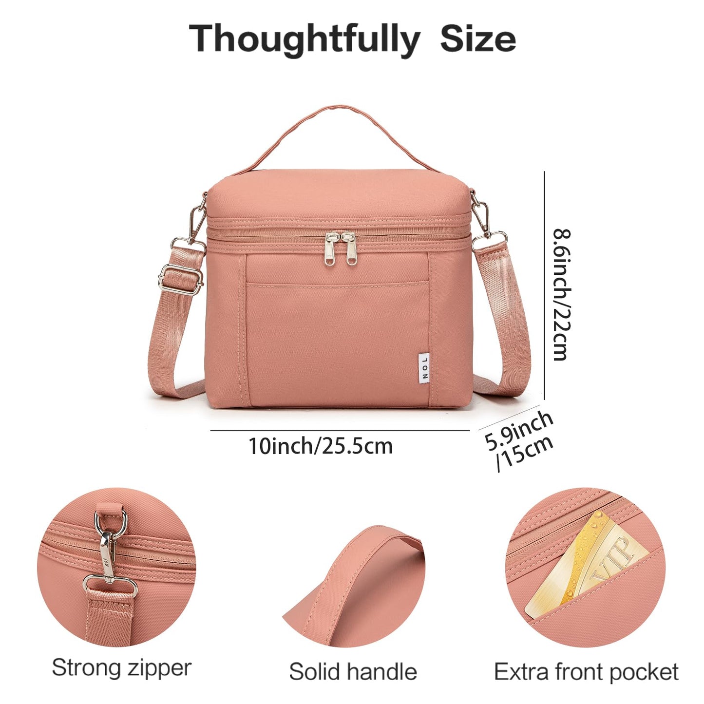 NOL Natural Organic Lifestyle Insulated Lunch Bags for Women Cooler Bag Lightweight Nylon Waterproof Lunch Box For Work (Dark Pink, Medium(normal))