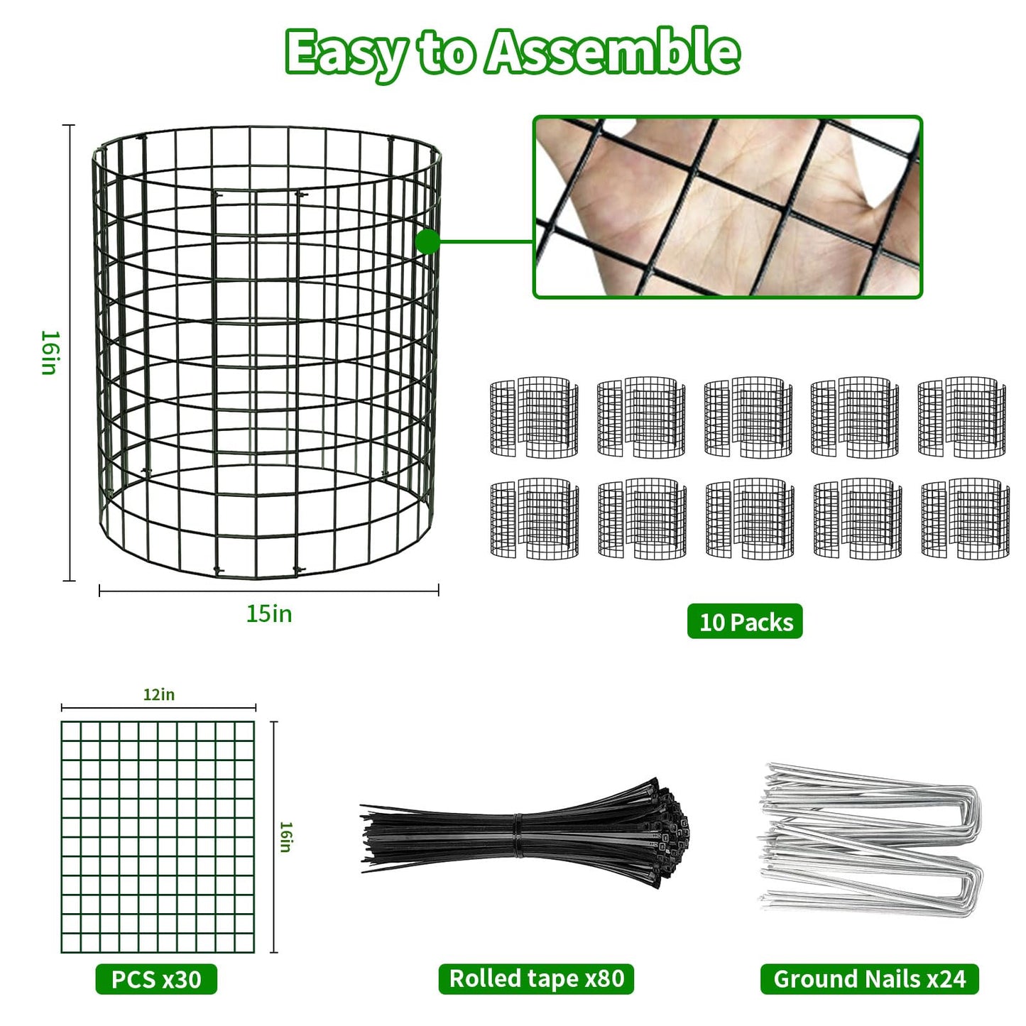 PASARA 10 Pack Plant Protectors from Animals, 13 Inch Round Cloche Plant Cages with Sturdy Chicken Wire Mesh, Garden Cages to Keep Animals Out for Vegetables & Flowers, Includes Support Stakes