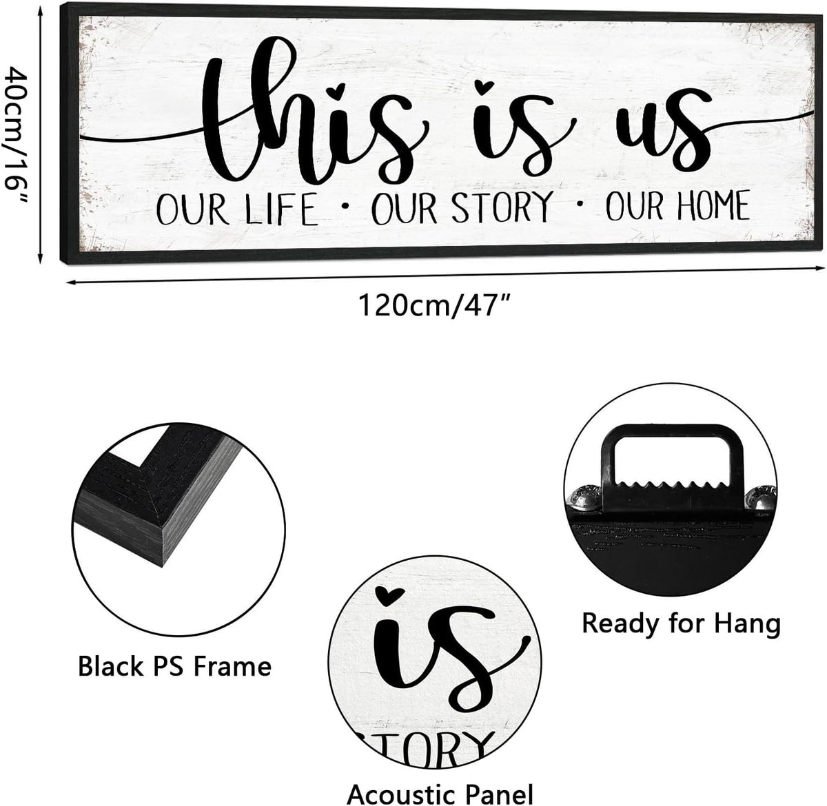 This Is Us Sign Wall Decor: Family Signs for Home Decor Living Room Wall Art Framed 16"x48"Large Farmhouse Rustic Home Sign Wall Decor Above Bed,Country Wall Plaques Hanging Master Bedroom Decor