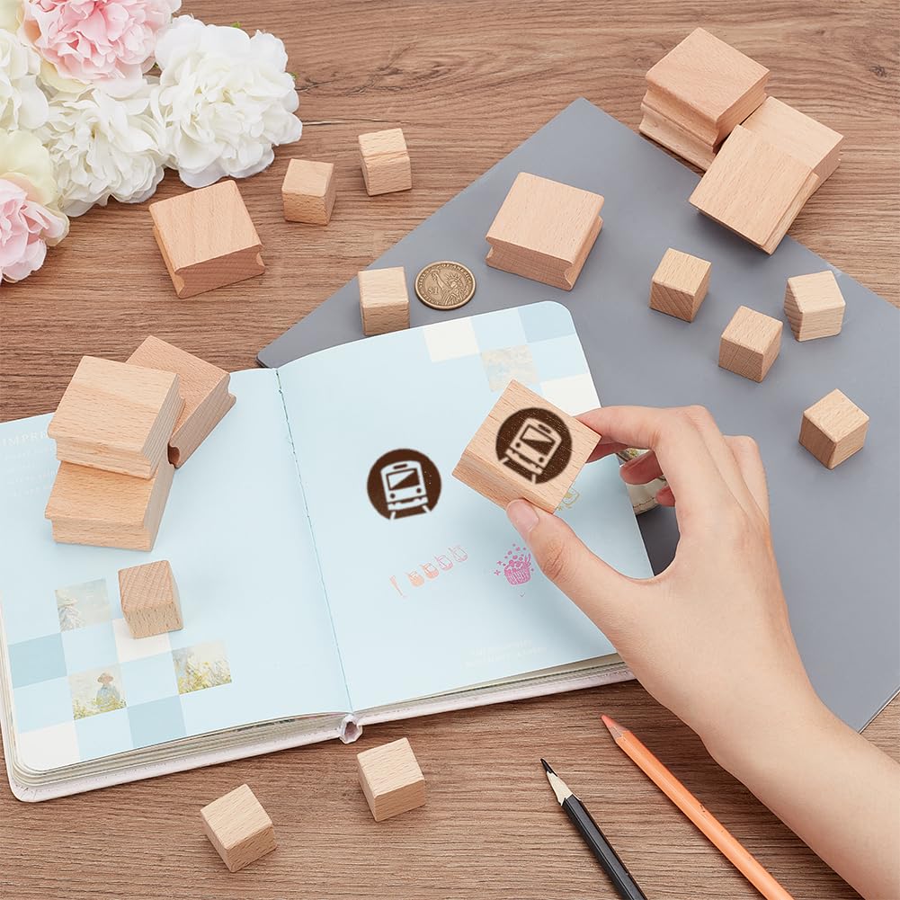 BENECREAT 20Pcs Rubber Stamp Set Blank Hard Wood Stamp Mounts with Grey Rubber Stamp Sheet 2 Sizes Laser Engraving Stamp Block Accessories for Crafts DIY Stamp Making, (0.8in/1.6in)