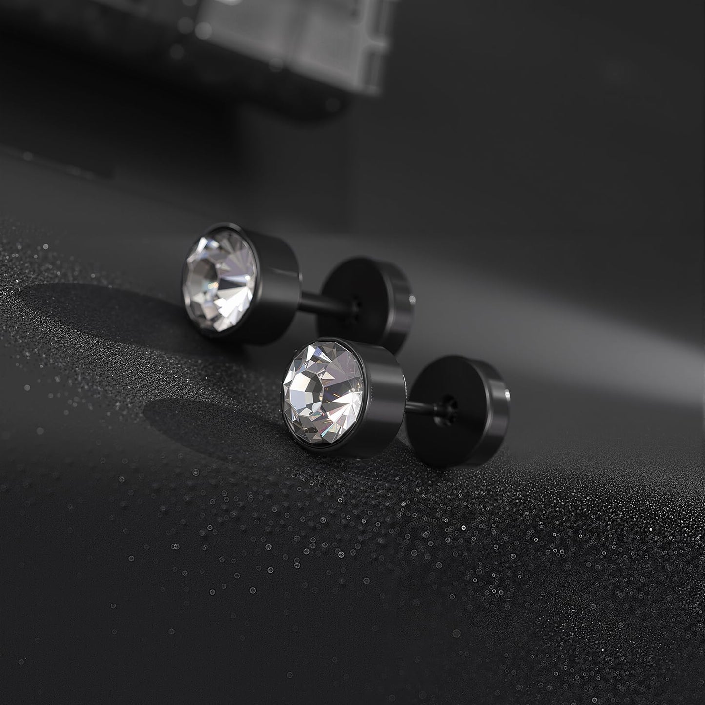 VOLUKA Stainless Steel Flat Back Stud Earrings,Hypoallergenic Titanium Black Gold Plated Cubic Zirconia Stud Earrings for Women Men
