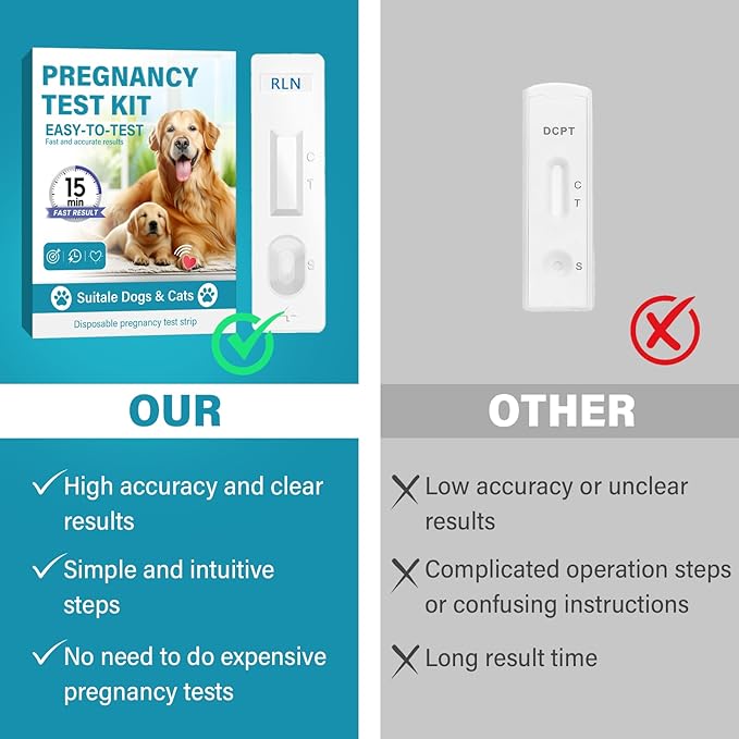 Dog Pregnancy Test, 15 min-Accurate and Fast Pregnancy Test Strips, Convenient & Disposable Pet Pregnancy Supplies at Home, 4Pcs/Kit Suitable for Dogs & Cats