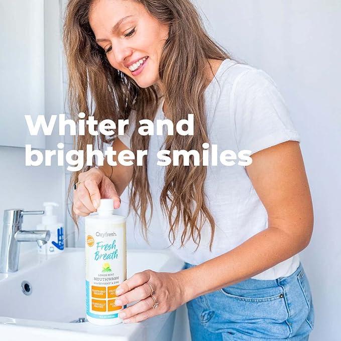 Oxyfresh Lemon Mint Fresh Breath Mouthwash – Bad Breath Treatment – SLS & Fluoride Free – Alcohol Free, Gentle Nonburning with Xylitol & Essential Oils – Pro Size Gallon 128 oz