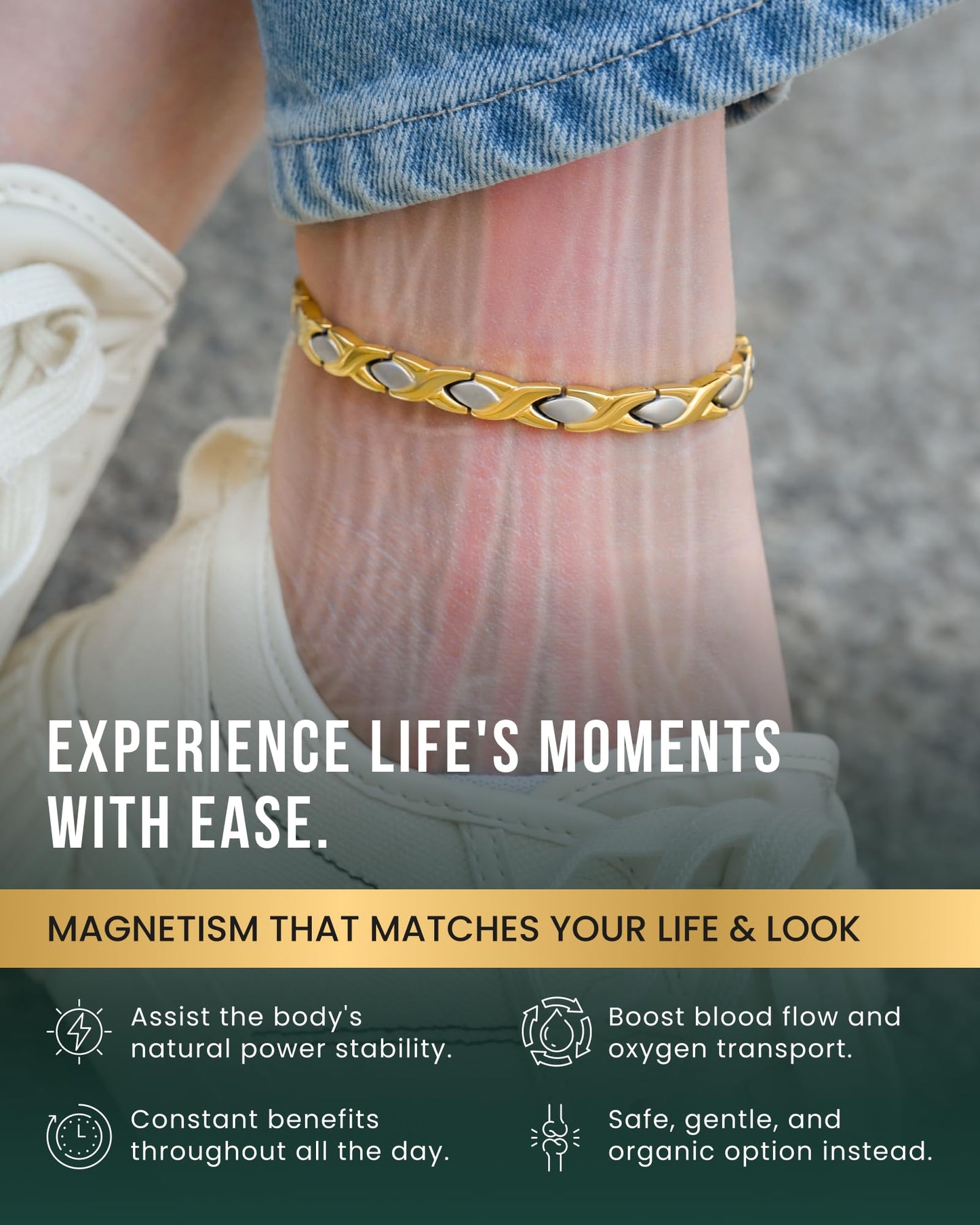 MagnetRX Titanium Magnetic Bracelet – Ultra Strength Magnets Anklet for Women (Silver & Gold)