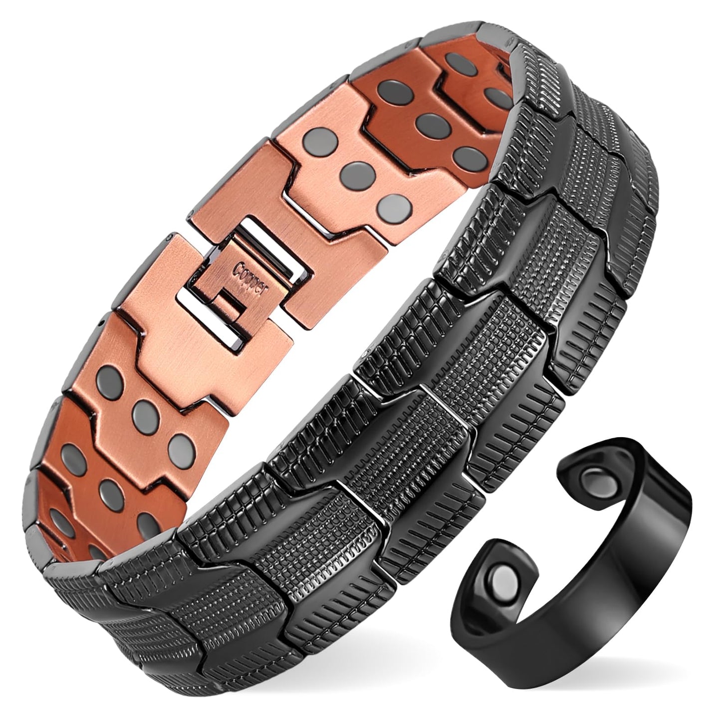 MagEnergy Copper Bracelet for Men, 3X Strength Magnetic Bracelet with 99.99% Pure Copper Ring & 3500 Gauss Magnets, Adjustable Length with Sizing Tool
