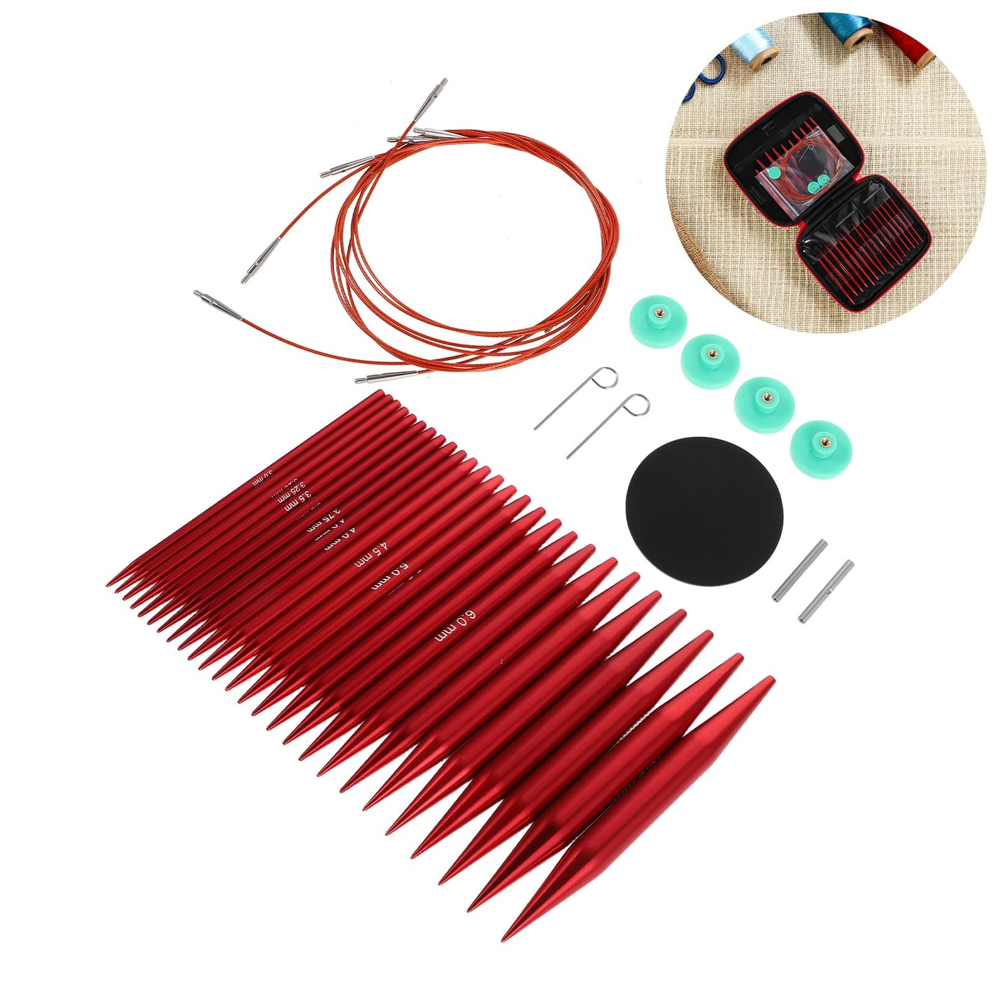 Amosfun Aluminum Circular Knitting Needles Set Detachable Sweater Circular Needle Interchangeable Knitting Accessory Kit for Household and Daily Use
