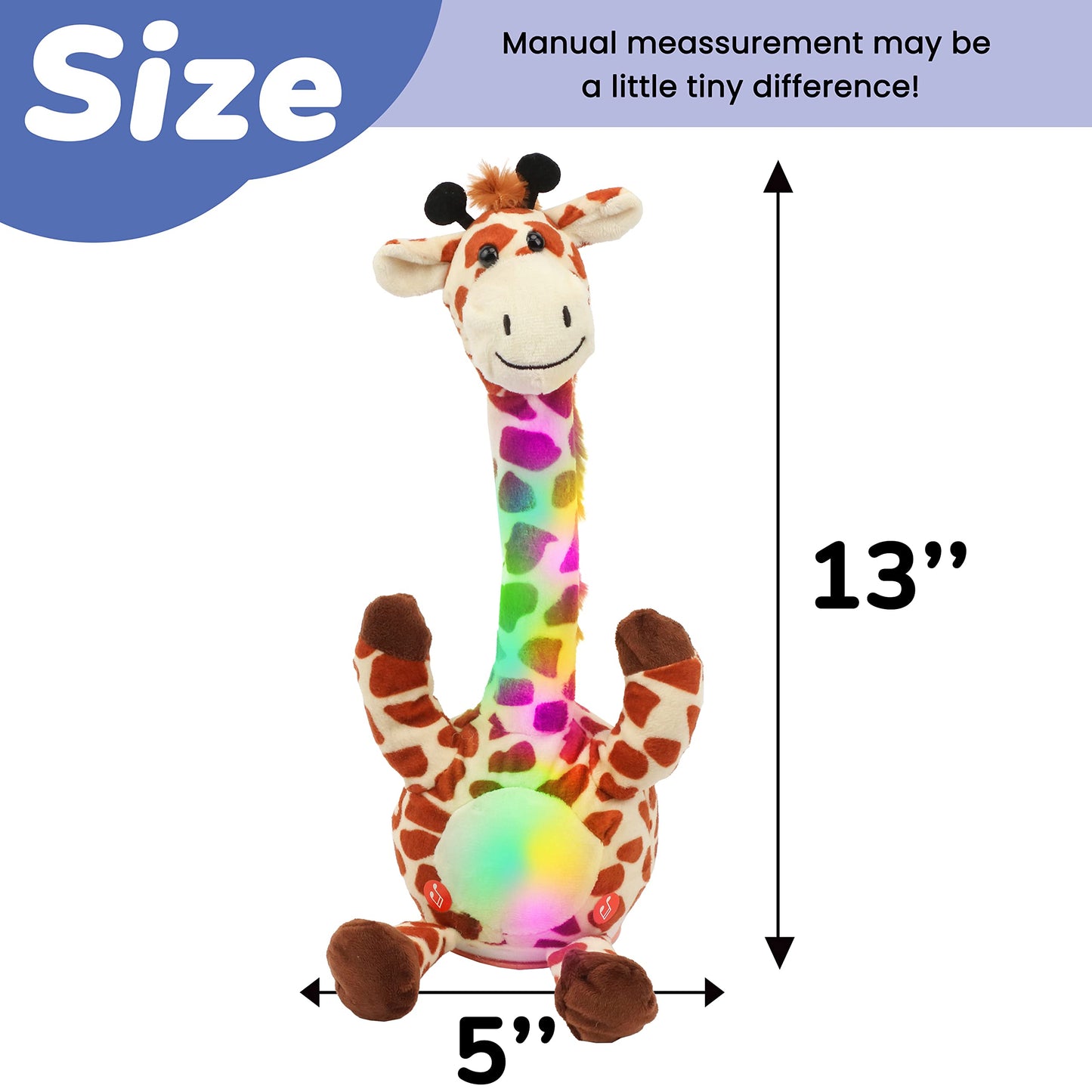 Hopearl Glowing Dancing Giraffe Toy Repeats What You Say Talking Toy Wriggle Singing Mimicking Twisting Electric Light Up Interactive Animated Speaking Gift for Kids, Brown, 13''