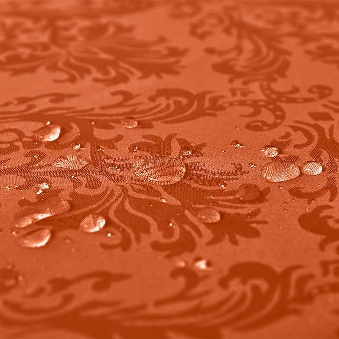 SASTYBALE Jacquard Rectangle Tablecloth, Rusty Spill-Proof Wrinkle Resistant Damask Table Cloth, Soft Polyester Oblong Table Cover for Kitchen Parties Thanksgiving - 60 x 84 Inch Rust