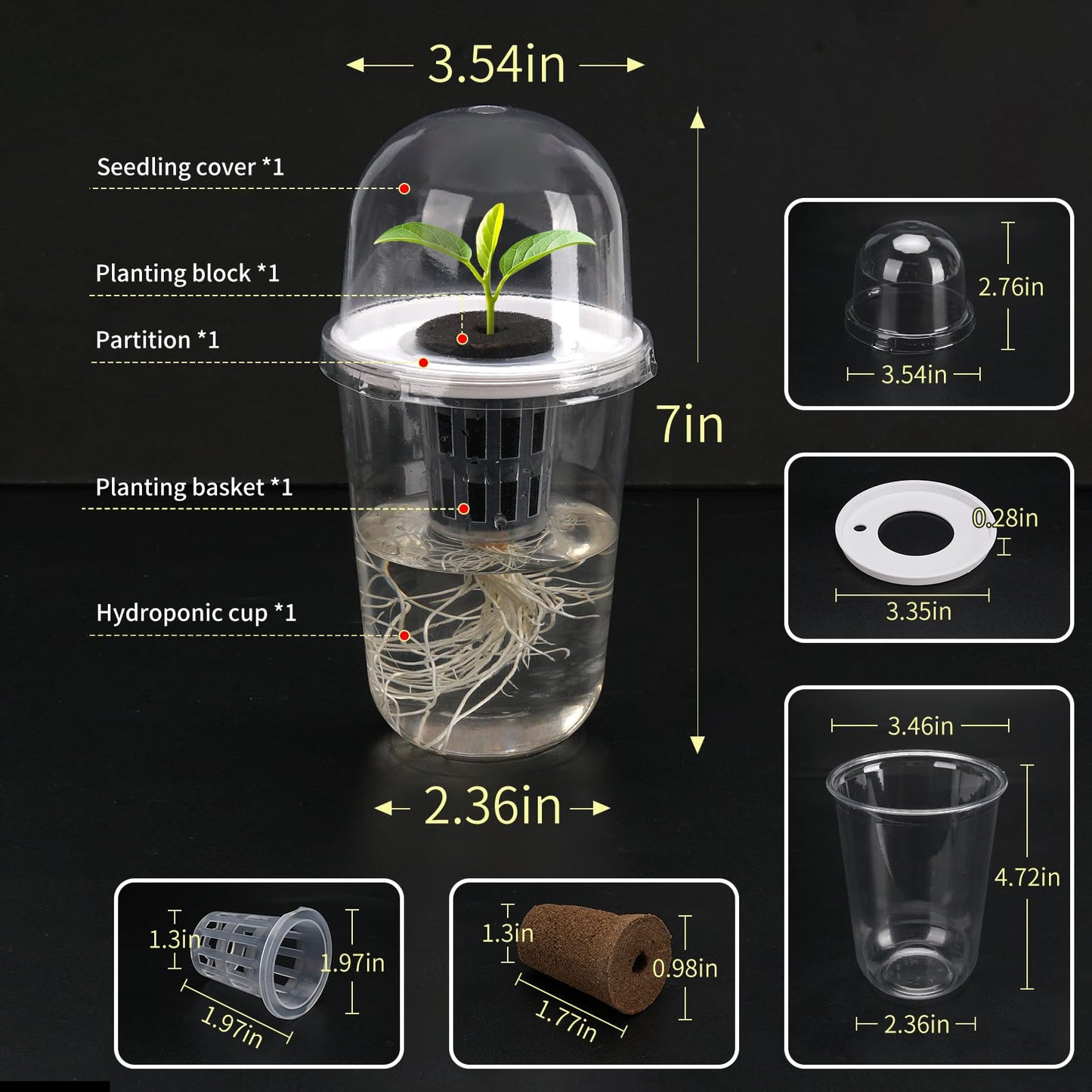 6 Pack Clear Hydroponic Nursery Kit, Transparent Plant Starter Hydroponic Pots for Seed Starting, Hydroponic System for Nursery