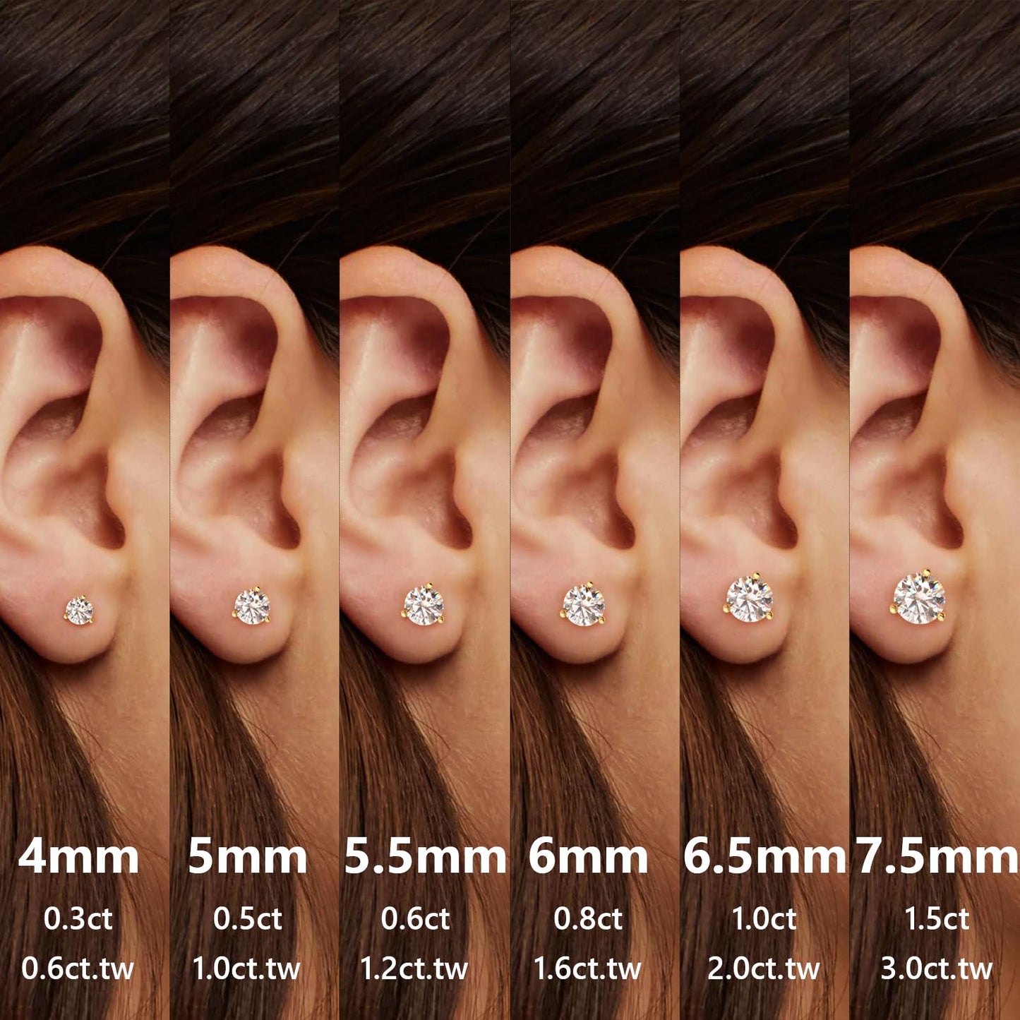 KRKC 1-2ct Moissanite Stud Earrings, D Color VVS1 Clarity, Lab Created Diamond Stud Earring for Women, 14K White Gold S925 Sterling Silver Earrings Friction Back for Women Men, Hypoallergenic