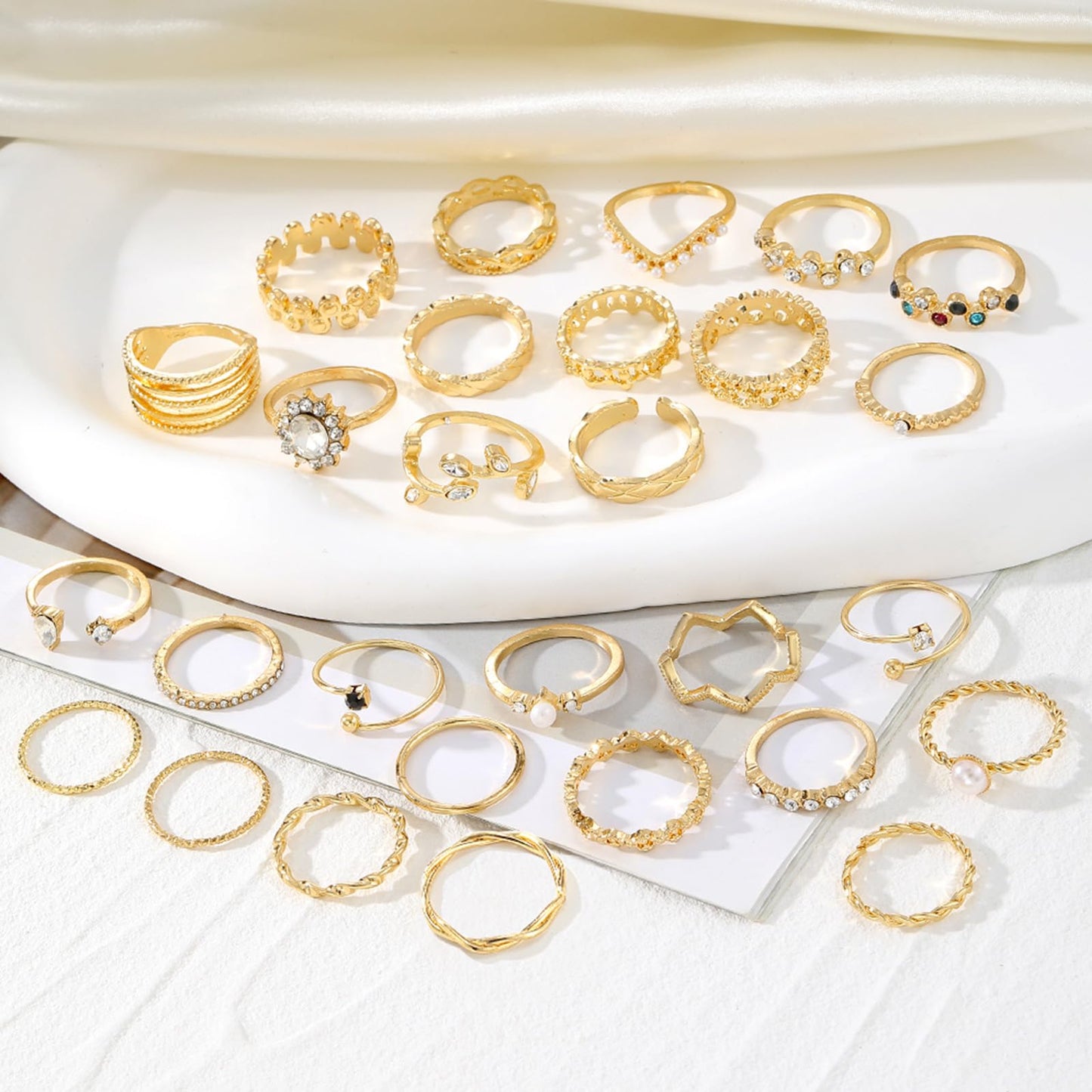 IFKM 28 Pcs Gold Knuckle Rings Set For Women Vintage Stackable Joint Finger Midi Rings Dainty Cubic Zirconia Crystal Simple Twist Hollow Cute Rings Pack Jewelry Gift