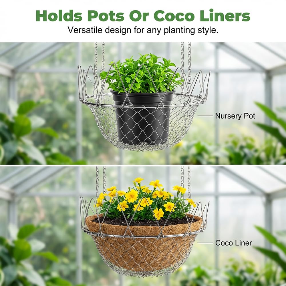 Adjustable Planter Insert, Heavy Duty Metal Plant Riser with Chain Hooks, Height Adjustable Pot Filler for Deep Planters, Hanging Baskets for Plants Outdoor (1 PCS)