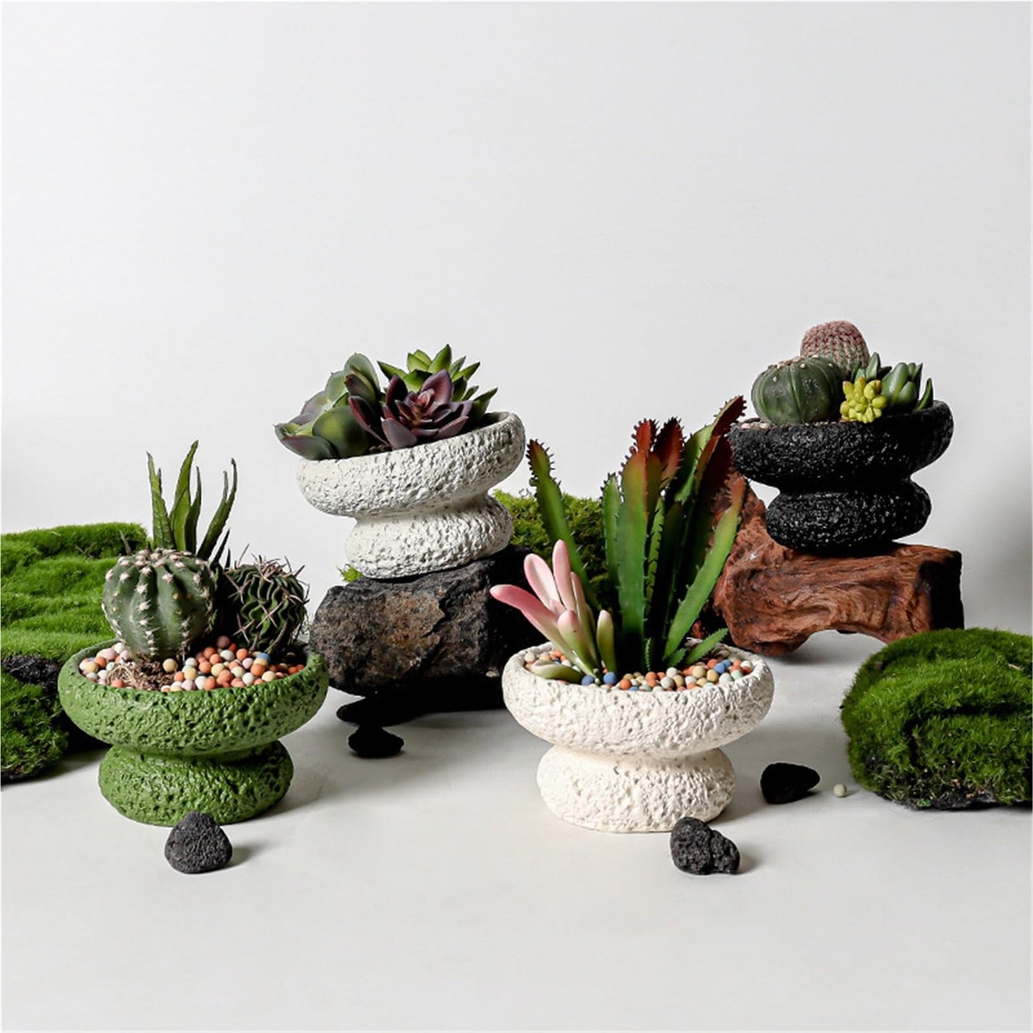 FXLTHIYBO Sleek Cement Creative Meteorite Pattern Flower Pot Planter Plants Flowers Bonsai Decoration for Indoor use(Beige,Large)