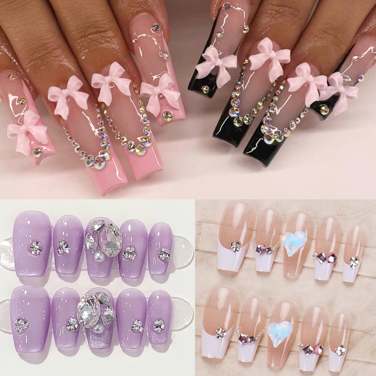 Chunmeng 10000 Nail Spells and Gem Set, Pink Cute Bow, 3D Flowers, Gold Butterfly Pendant - Nail Art Water Diamond, Pearl, Diamond Gem, Comes with DIY Nail Tools