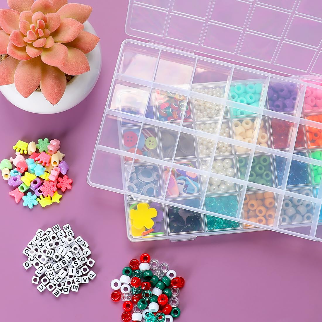 Eppingwin 32 Grids Bead Organizer, Craft Organizers and Storage, Acrylic Organizers, plastic Bead Organizer Box for Crafts Organizing Storing (4 pack)