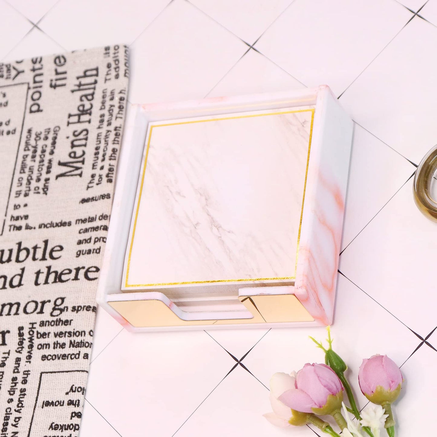 etspolt Sticky Note Holder Marble Pink Sticky Note Dispenser Acrylic Notepad Holder Sticky Note Pad Holder for Desk Organizer Office Supplies
