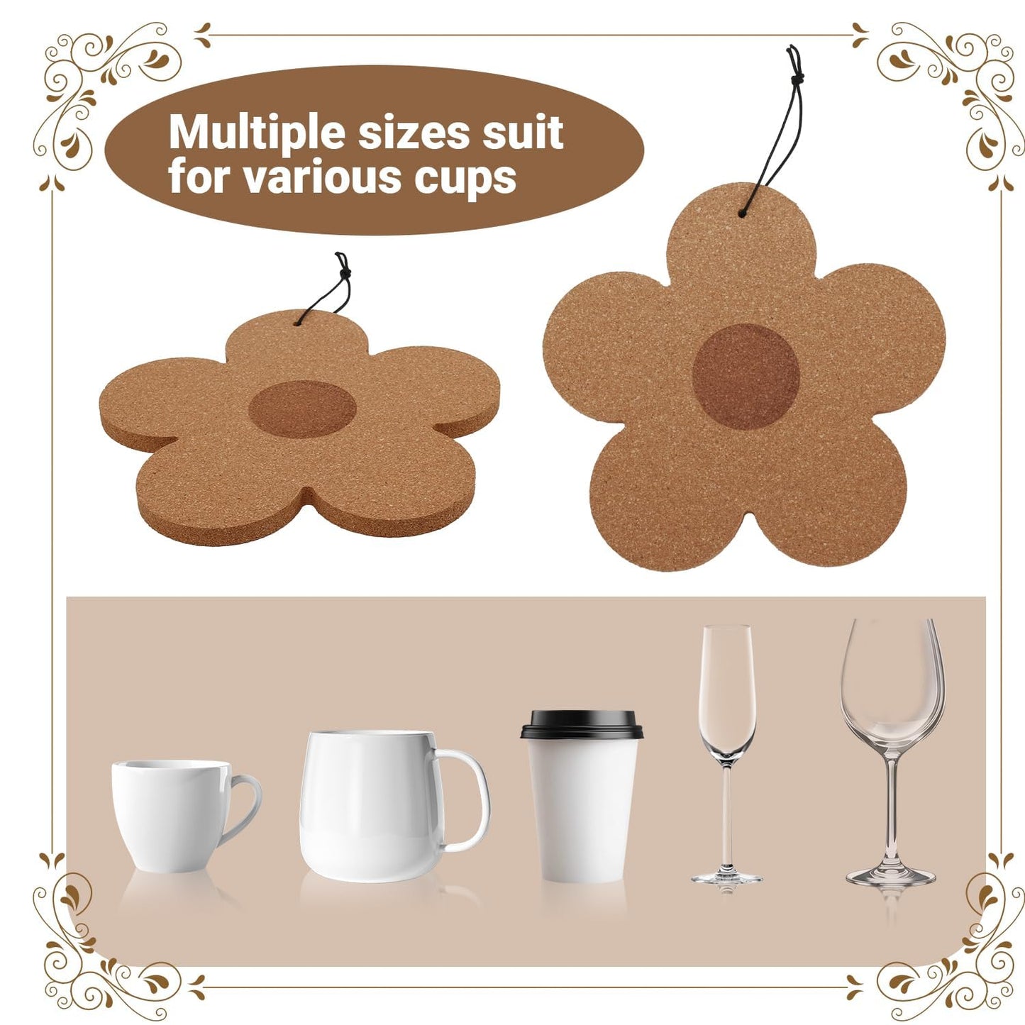 10PCS Large Flower Cork Coasters 190mm×10mm Reusable Absorbent Heat Resistant Cork Mats for Drinks DIY Crafts Table Protection Plants Home Kitchen