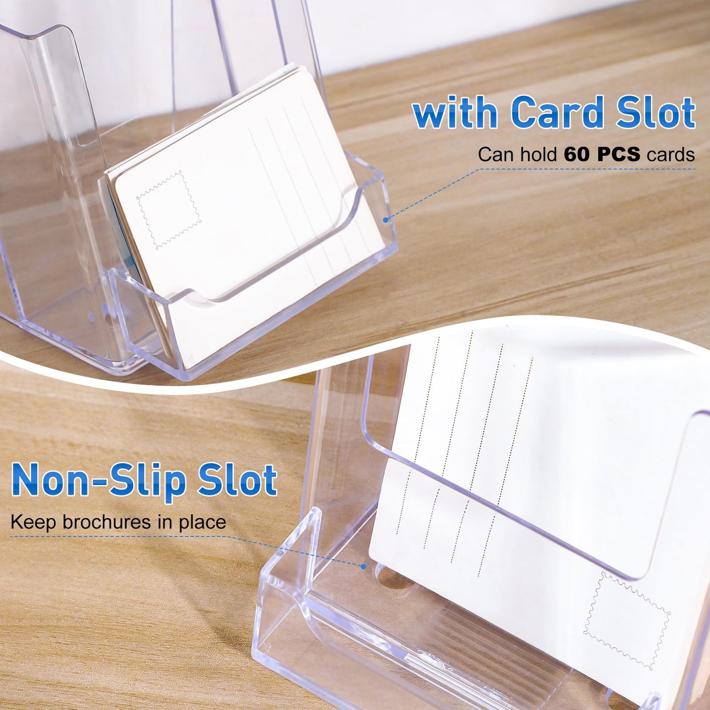 xydstay 4x9 Acrylic Brochure Holder with Business Card Holder, Clear Display Stand, Plastic Table stand Sign Holder, Pamphlet Holder Flyer Holder, Acrylic Display Stand for Office, Home, Store, 2 Pack