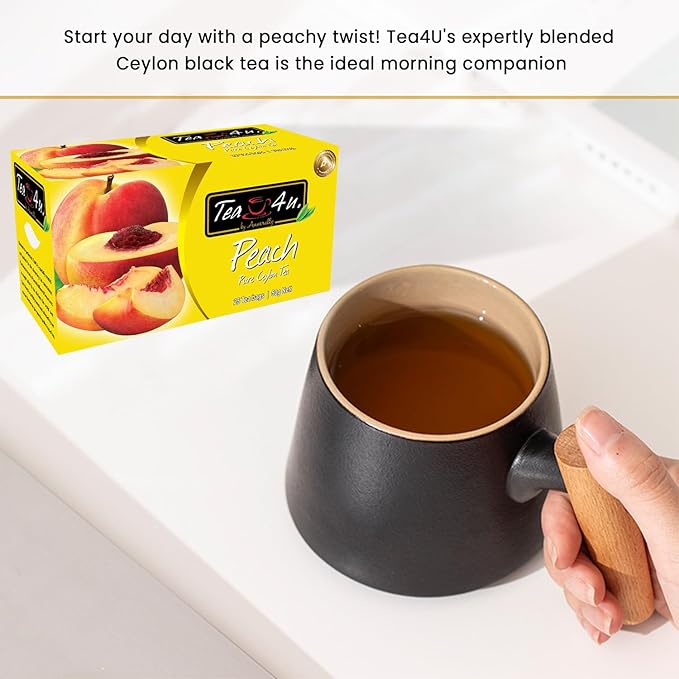Tea4U Flavored Black Ceylon TeaBags (Peach) - Ideal Quality from Sri Lanka's Finest Leaves and Expertly Blended - 25 Count