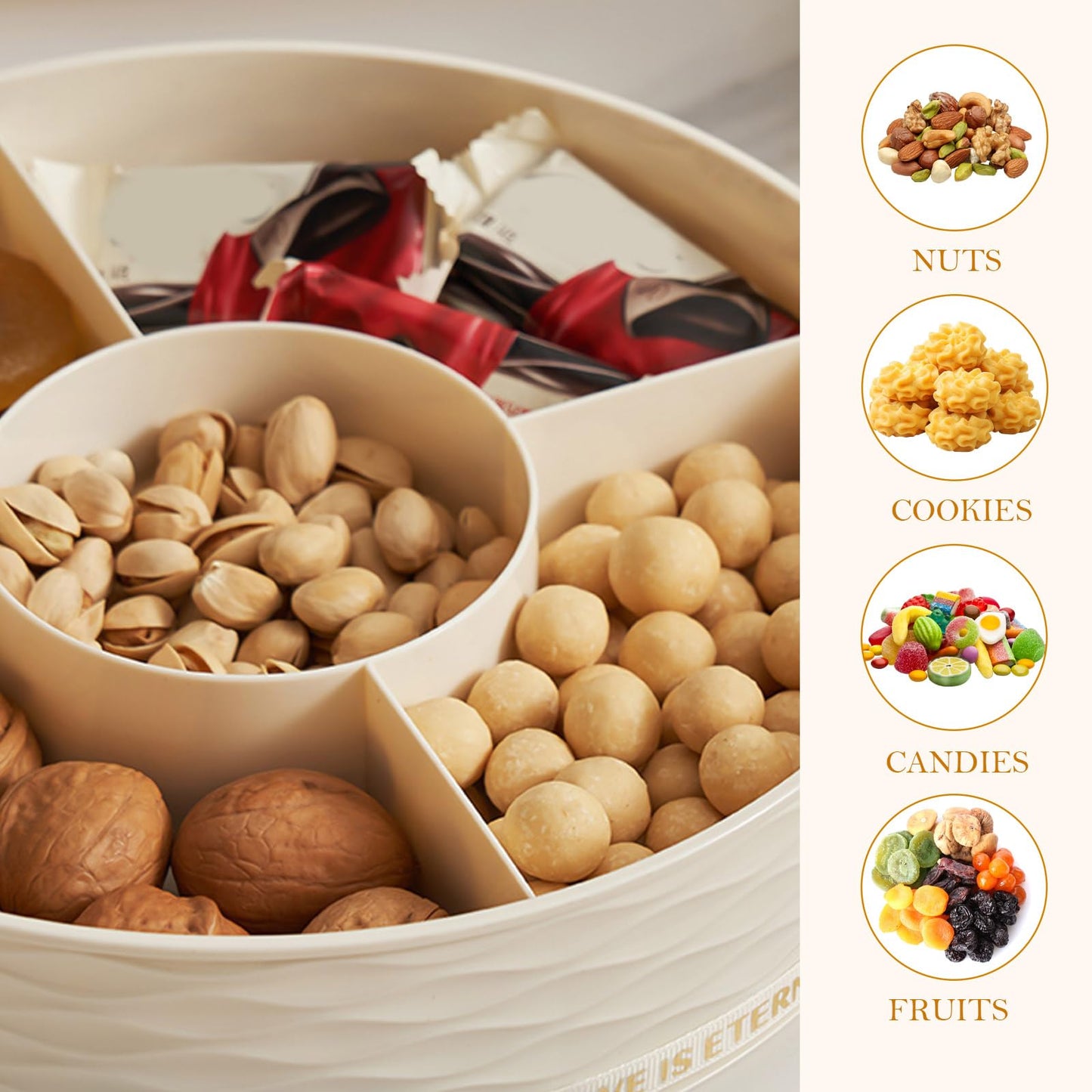 Folemah Modern Luxury Snack Box with Lid – Elegant Dry Fruit, Nut & Candy Organizer Tray for Living Room or Gift Giving