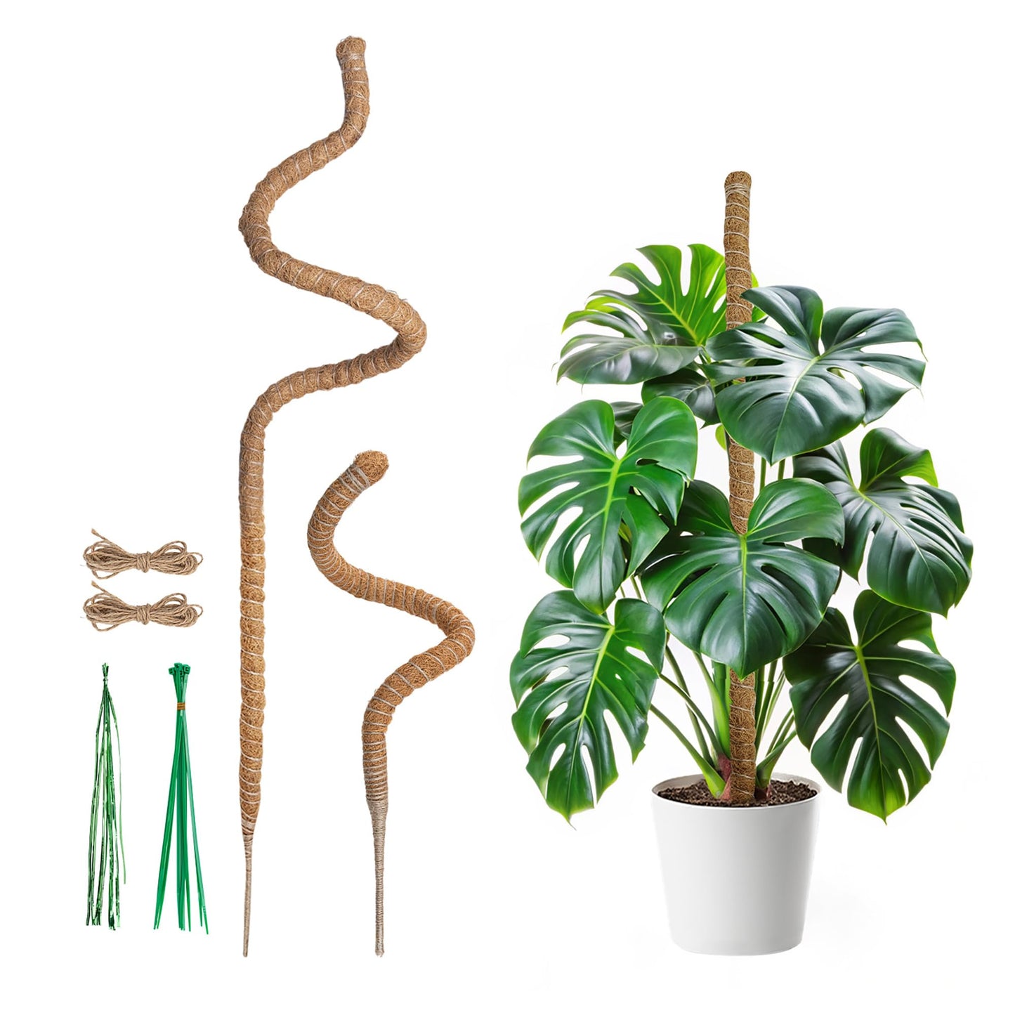 Mcbazel 2 Pack Bendable Moss Pole Kit (47" & 23") for Plants Monstera - Mixed Size Coco Coir Plant Support Stakes for Tall & Medium Indoor Vines - Flexible Totem Stick with Full Garden Ties