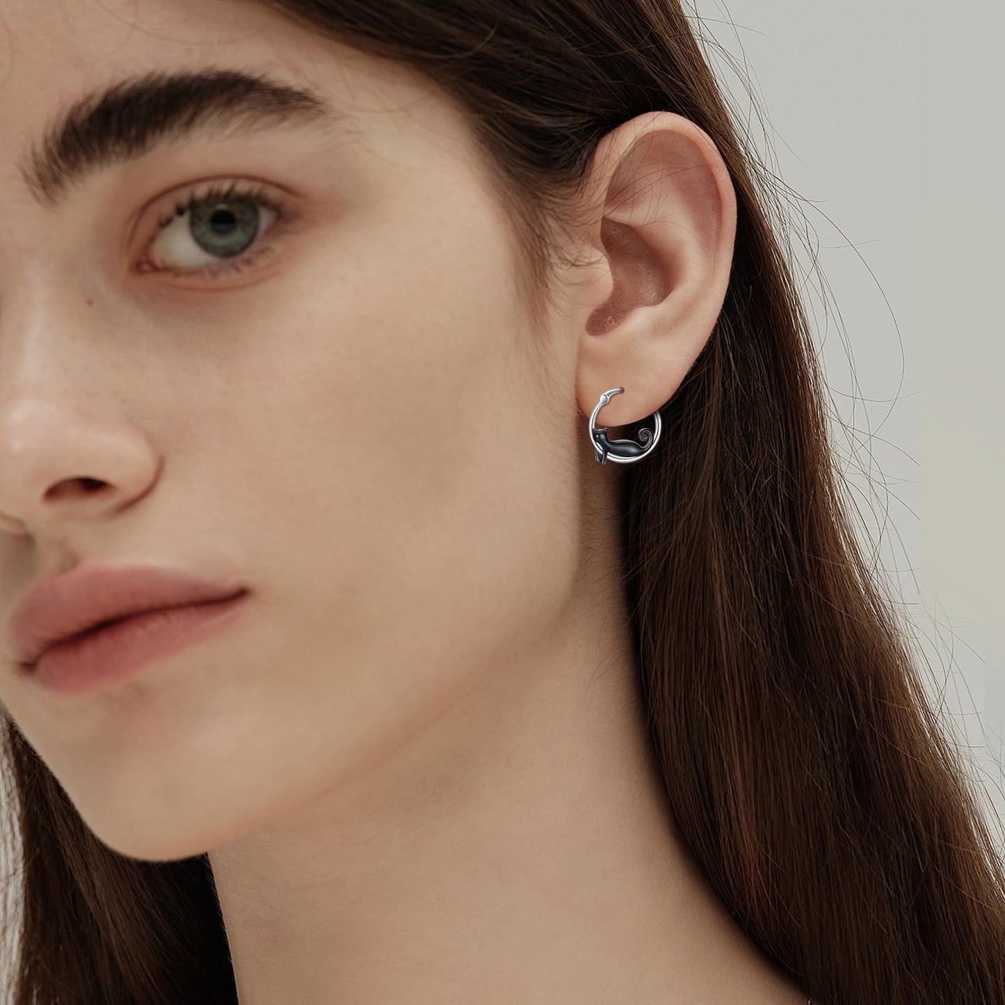 JUSTKIDSTOY Black Cat Earrings for Women 925 Sterling Silver 17mm Cute Hoop Earrings Halloween Jewelry Graduation Gifts for Daughter Her Cat Lovers