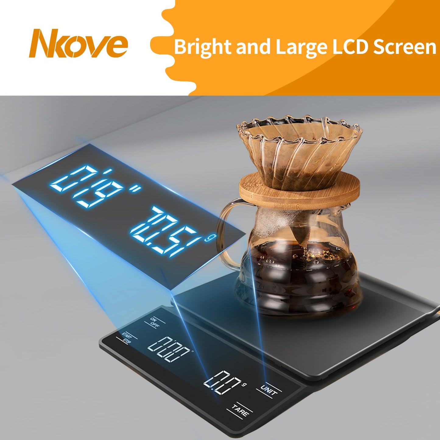 NKOVE Digital Coffee Scale with Timer 3kg/0.1g High Precision Espresso Scale Tare Function for Pour Over Maker Brew