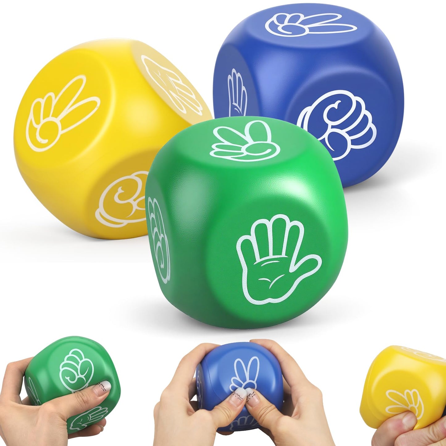 Cybemaga 3 Pcs Foam Squeeze Dice Cube for Kids Adults, Portable Soft Slow PU Dice with 6 Sided for Finger-guessing Game, Perfect Prize Gift for Birthday Christmas Party