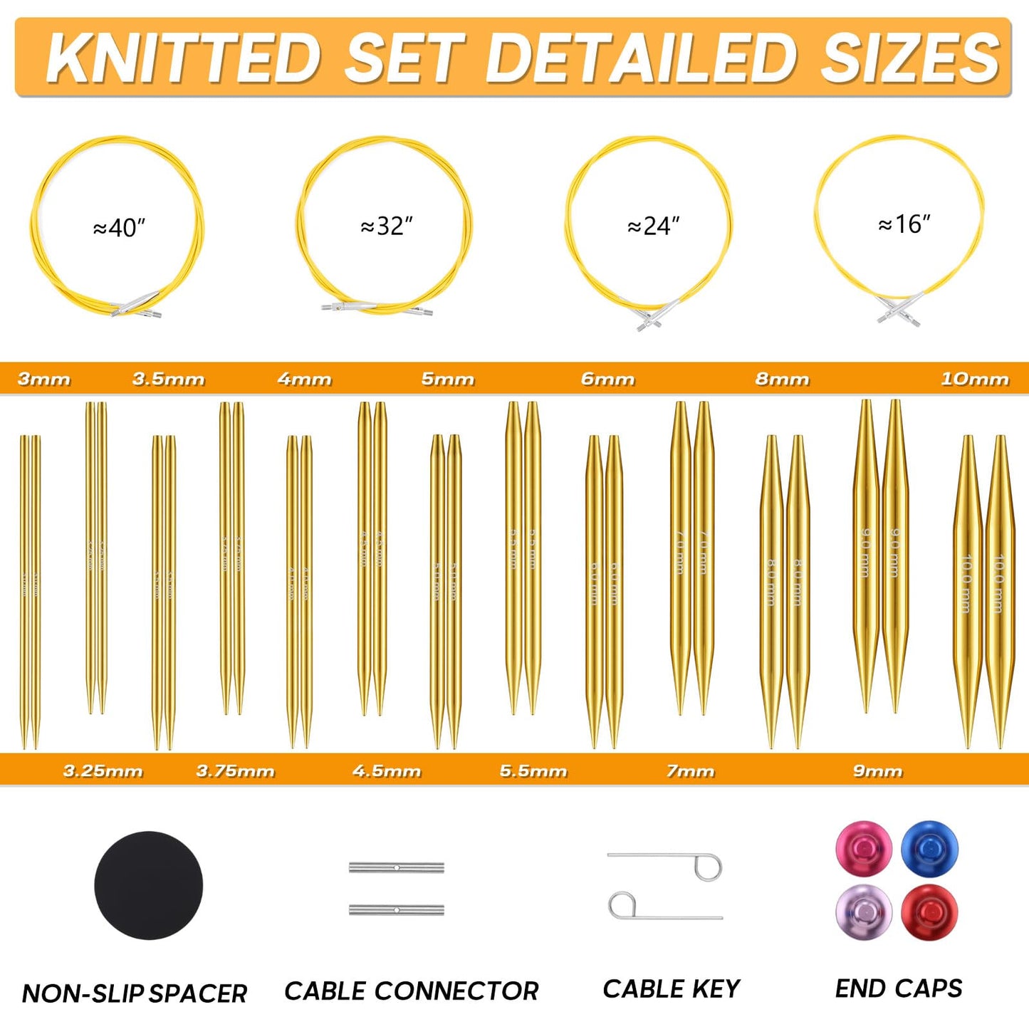 Stithoo Interchangeable Circular Knitting Needles Set, 13 Pairs (3mm-10mm) US 2.5-15 with 16, 24, 32, 40 Inch Cables, Accessories and Case for Knitting Hats, Sweaters, Shawls, Blankets
