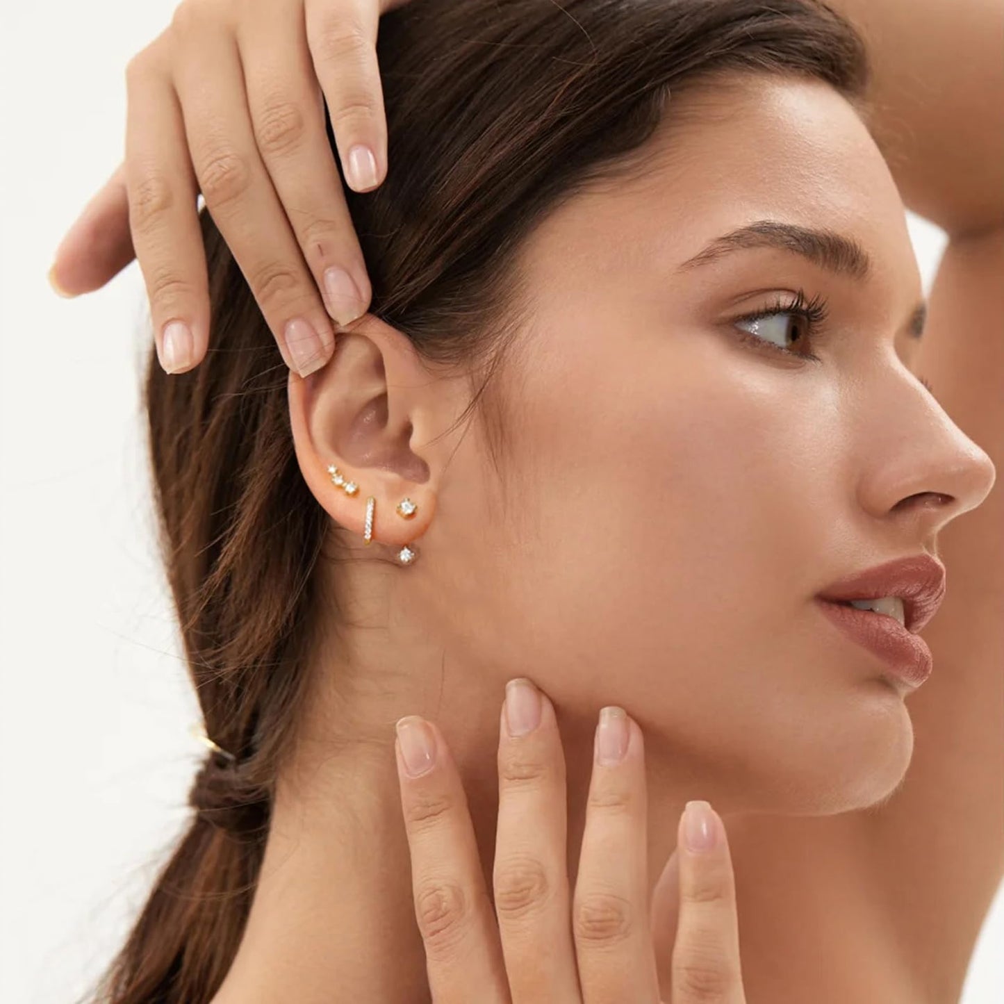6 Pairs 14K Gold Plated Stud Earrings for Women, Hypoallergenic Cuff Cartilage Earrings for Multiple Piercing, Dainty Small Stackable Earrings Set for Jewelry Gift