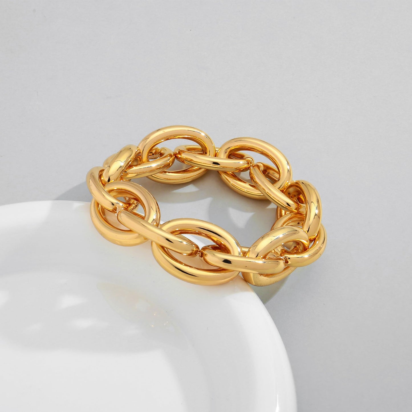 WOWORAMA Chunky Link Bracelet for Women Elastic Stretch Link Chain Bracelets Thick Chunky Chain Bracelet Adjustable Bold Statement Bracelets