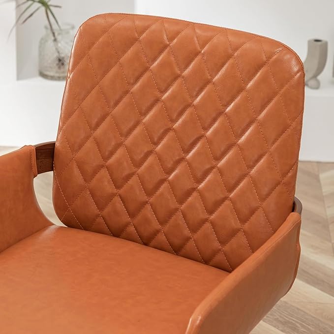 LUNLING Mid Century Modern Faux Leather Dining Chairs Set of 4,Orange Upholstered Seat,Metal Legs Kitchen Chair,Adjustable Foot for Kitchen Dining Room Desk Chairs