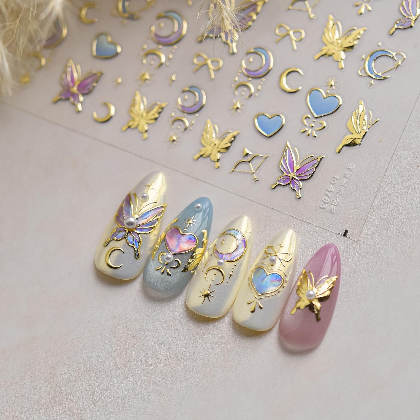 5D Embossed Butterfly Nail Stickers Heart Nail Art Stickers Spring Nail Decals Self-Adhesive Gold Butterfly Star Moon Nail Art Decals for Women Valentine's Manicure