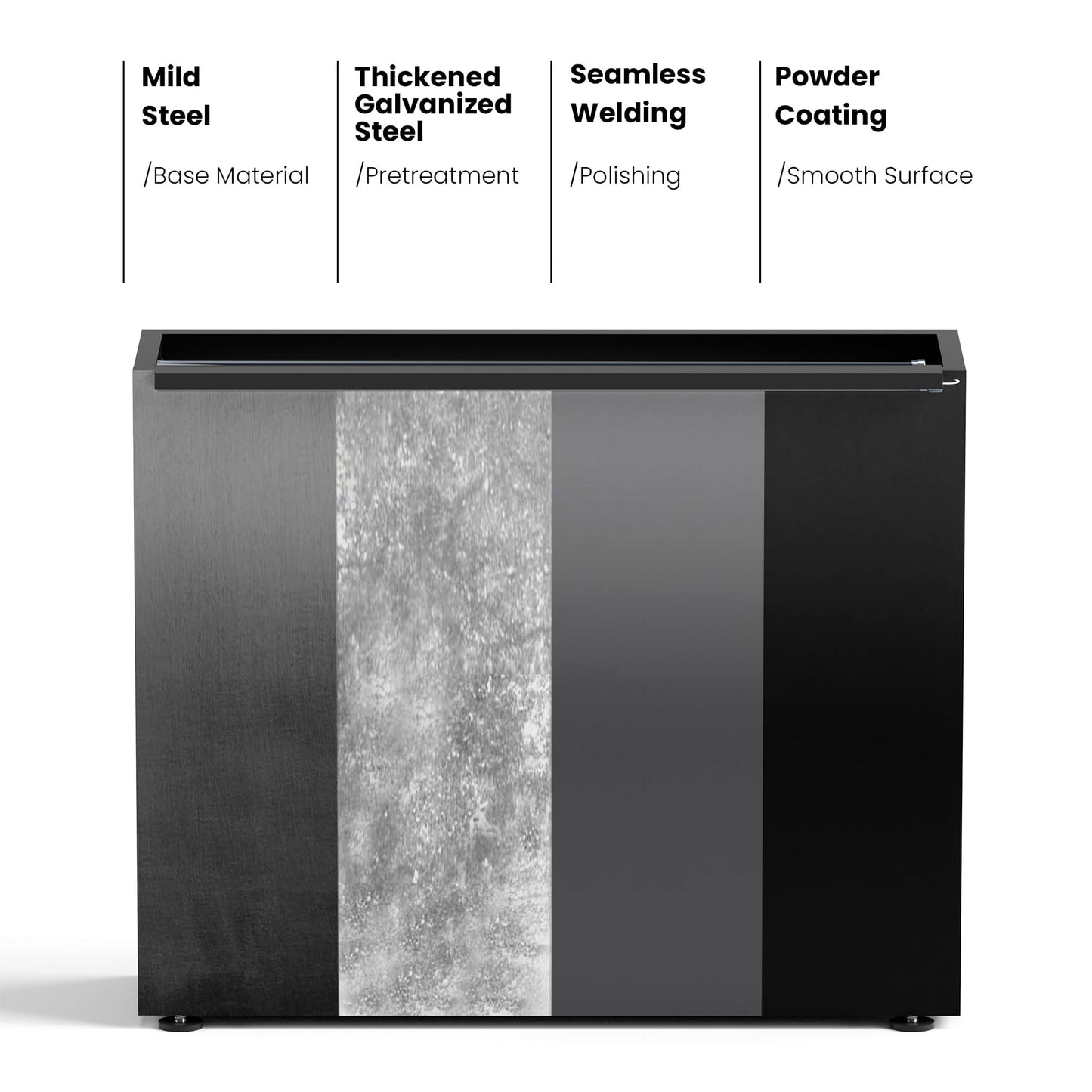 GSK Black Metal Planter Box with LED Light 30"H×10"W×37.9"L Span Rectangular Flower Trough Lighting Up Indoor Rectangle Insert Drainage Holes Garden Plants Outdoor Separation Space Garden Patio Porch