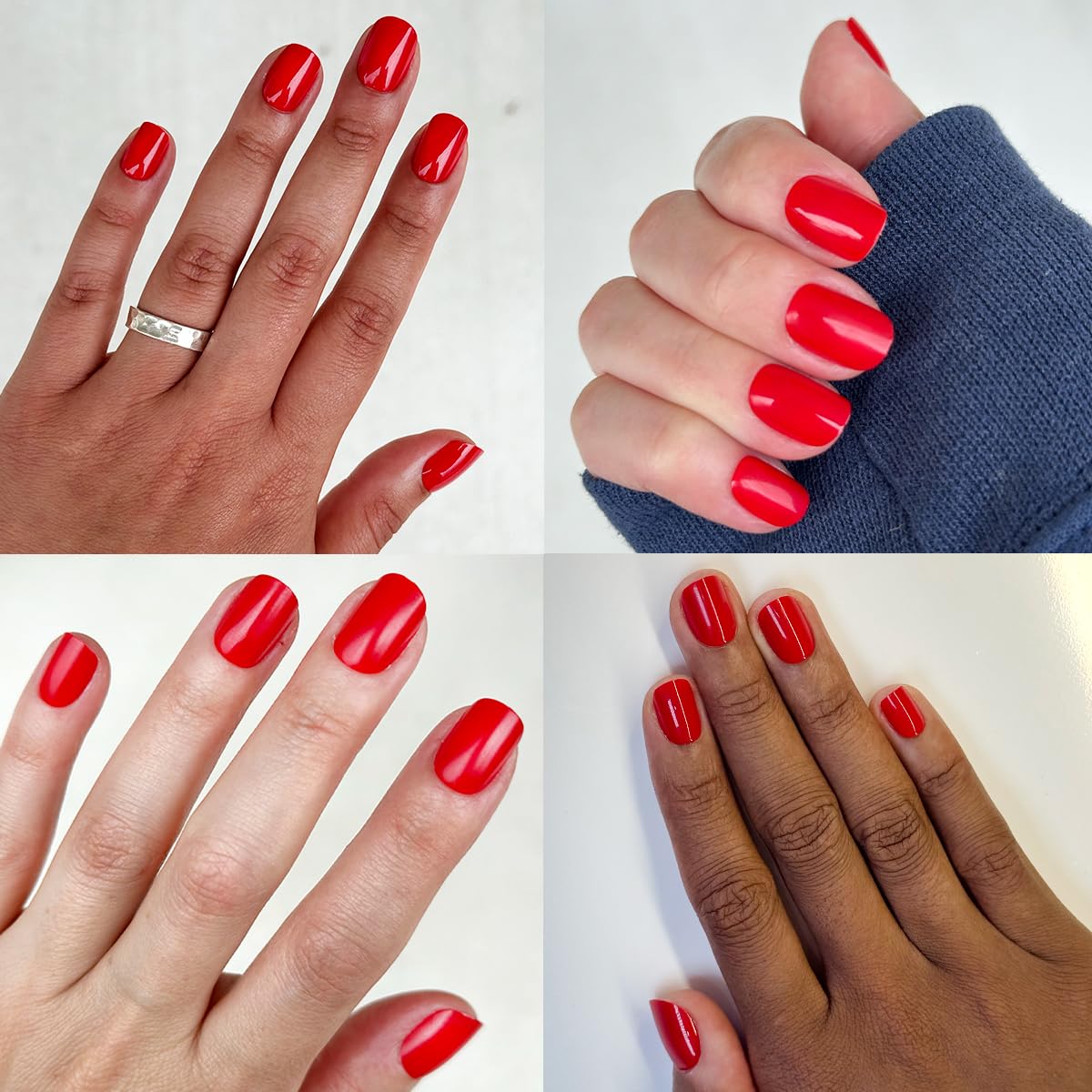 Olive & June Instant Mani Press-On Nails (Glue) | 42 Fake Nails, 21 Sizes | Non-Toxic, Long-Lasting Recycled Materials Realistic Look | Salon-Quality at Home | Short, Squoval | CV Cherry Red
