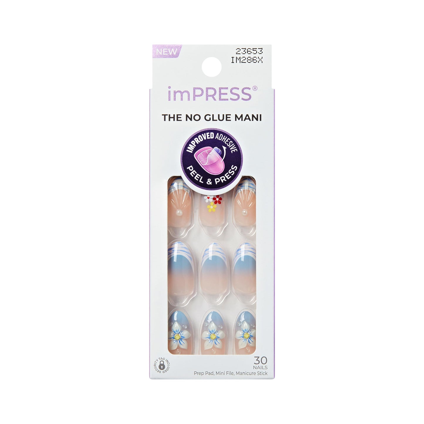 Kiss Impress No Glue Mani Press On Nails, Design, 'Amerie', Multicolor, Medium Size, Almond Shape, Includes 30 Nails, Prep Pad, Instructions Sheet, 1 Manicure Stick, 1 Mini File