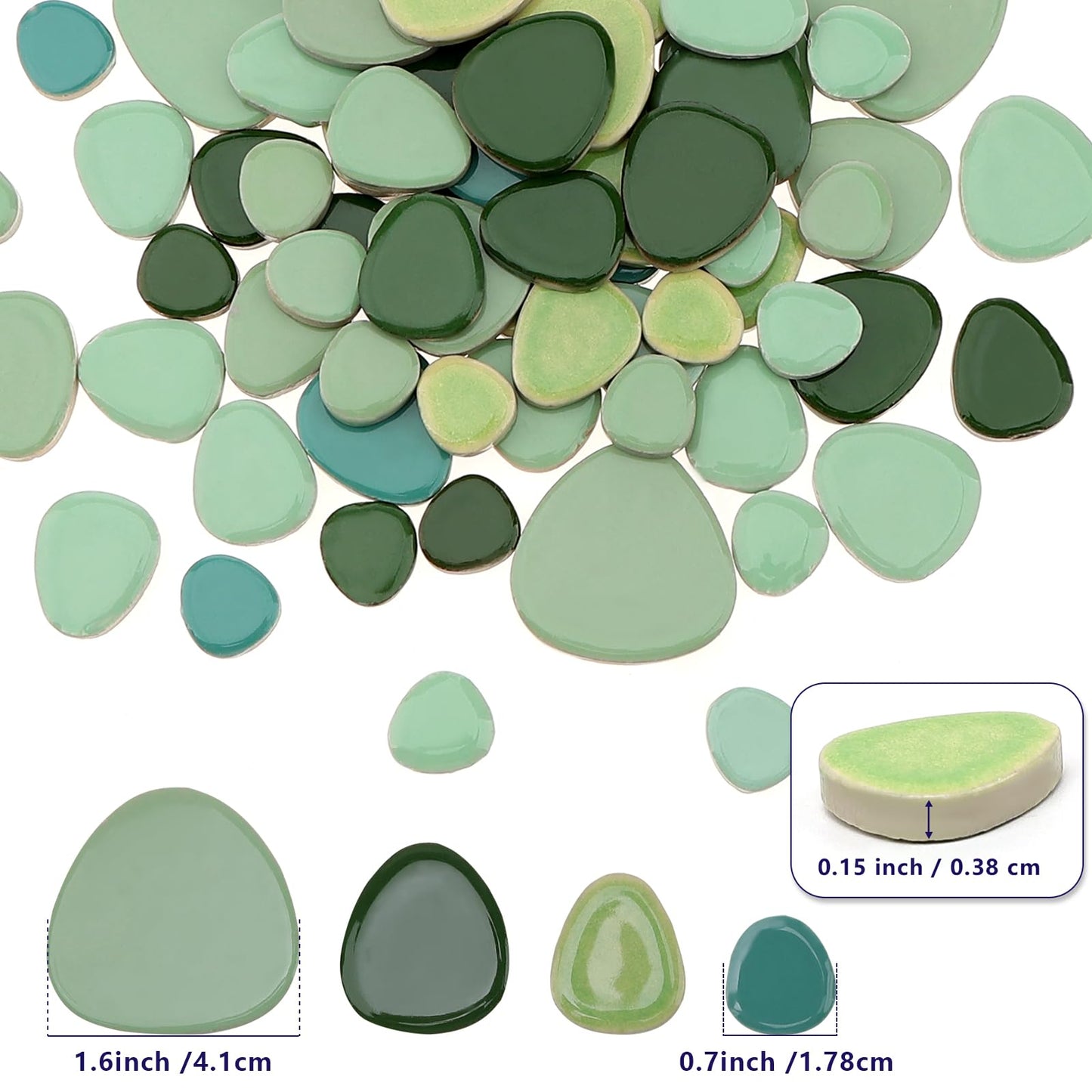 Yatinkim 500g Ceramic Mosaic Tiles Irregular Broken Porcelain Pieces DIY Decoration Green Pebble Oval Crafts Art Projects Glazed Supplies Plates Pool Flowerpots Stone Material
