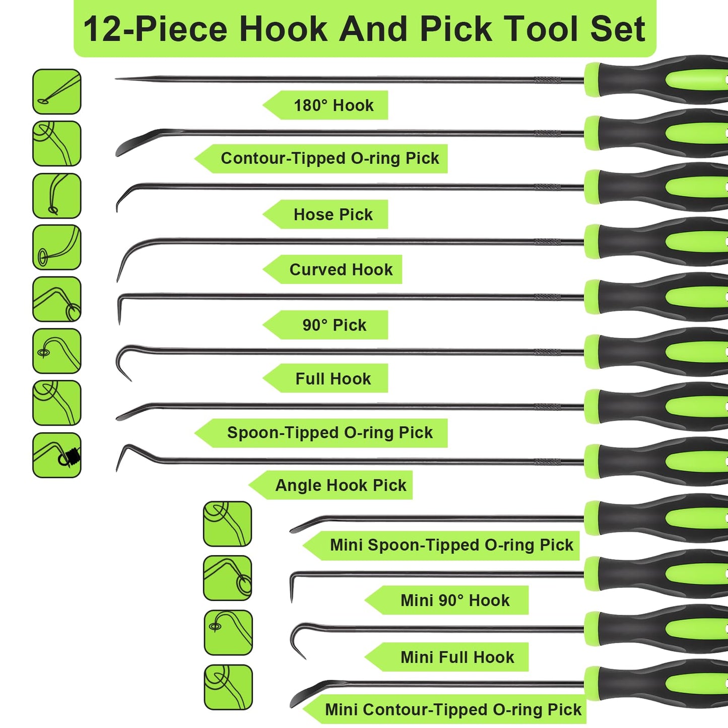 Doaho 12PCS Automotive Hook and Pick Tool Set,Long & Mini Precision Puller Remover Tool Kit for Auto O-Ring,Seal & Gasket Removal,Mechanic Professional Tools,Car Repair Essentials