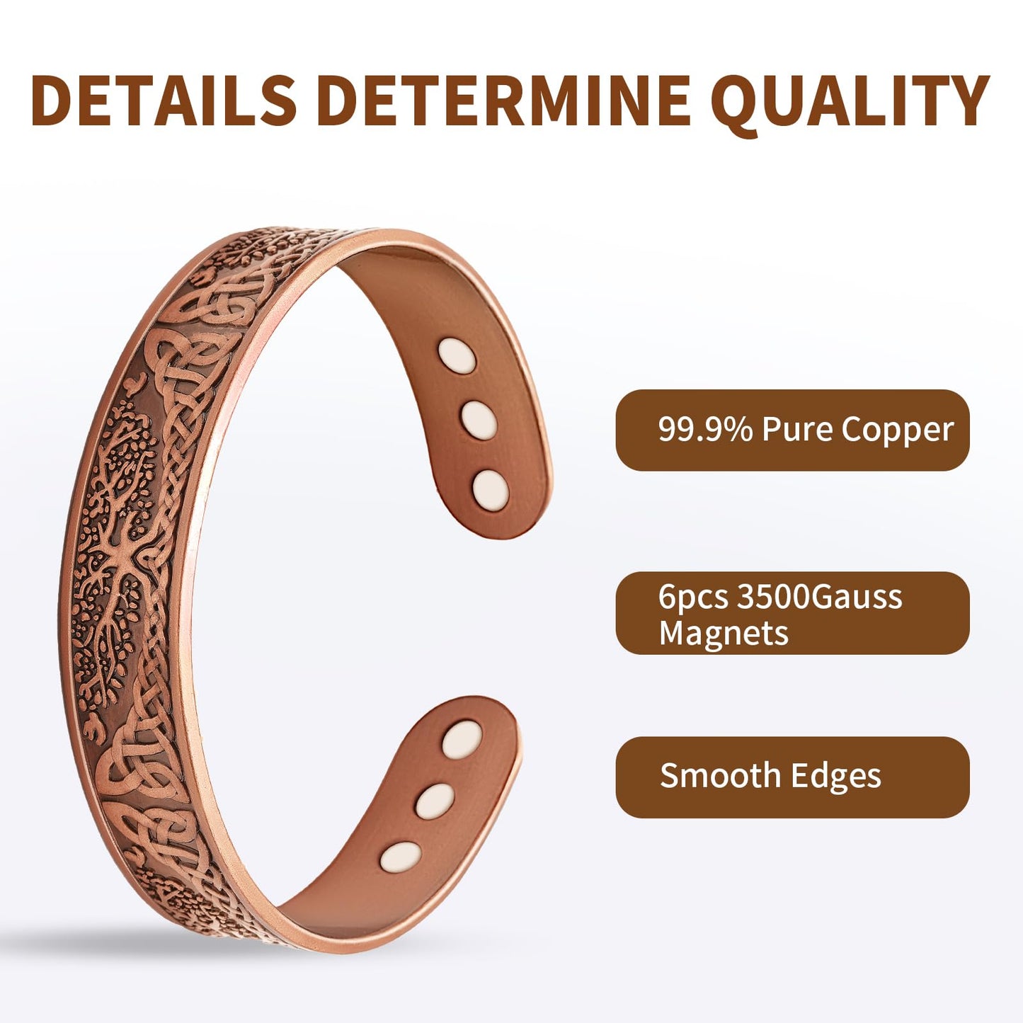 99.99% Pure Copper Magnetic Bracelet for Women, Adjustable Cuff Bangle with 3500 Gauss Neodymium Magnets, Vintage Flower Design (Copper)