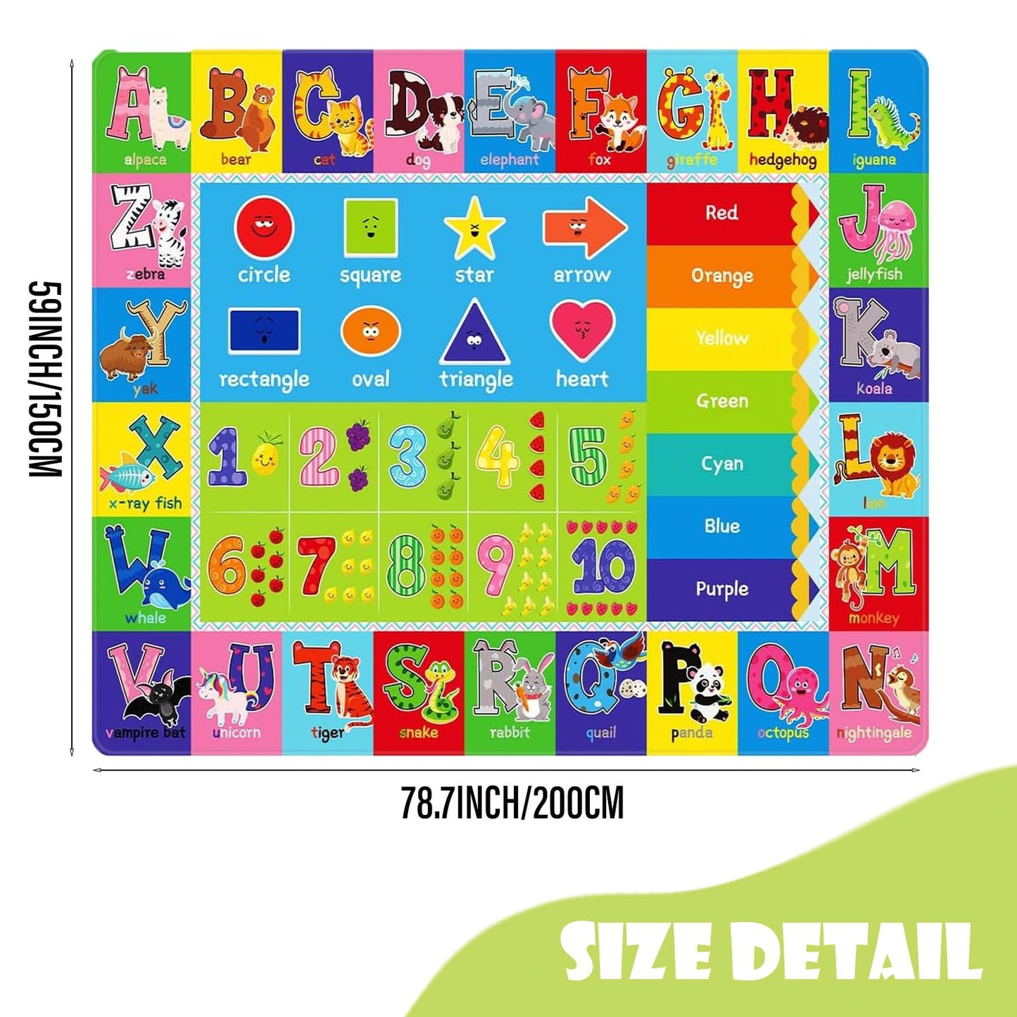ABC Play Carpet for Kids – Extra Large Preschool Rug with ABCs, Numbers, Animals, and Colors for Playroom & Classroom - (78.7X59 Inches)