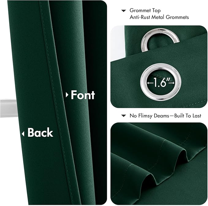 MIULEE Hunter Green Blackout Curtains - Thermal Insulated Bedroom Curtains Room Darkening Drapes for Living Room Kitchen Christmas Grommet Top Window Treatment, 40 x 54 Inches Long, 2 Panels